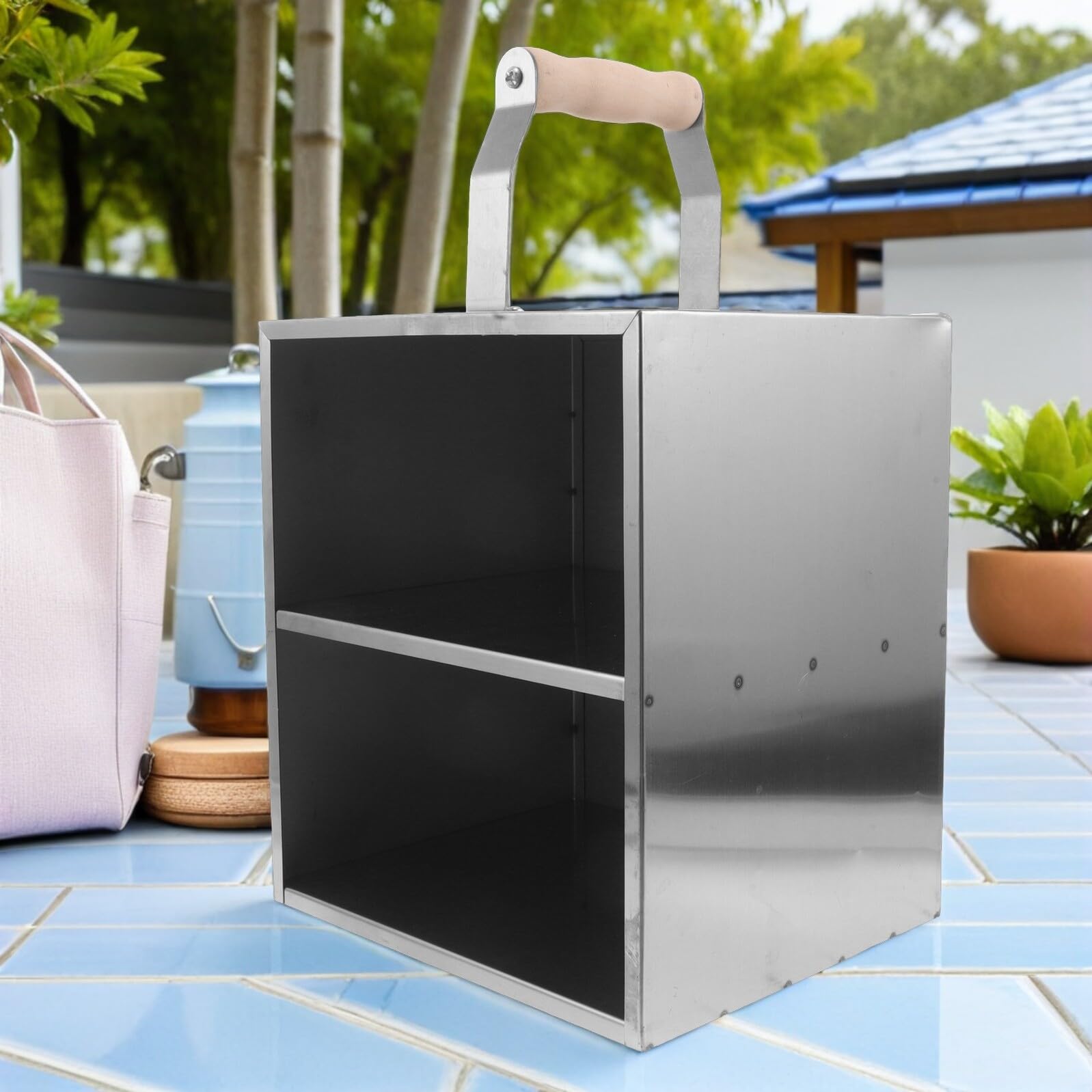 Caja de Carbón para Barbacoa Cubo Organizador de Transportador de Carbón para Exteriores para Picnics y Fiestas de Parrilla