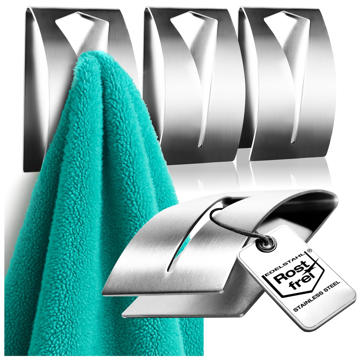 com-four® 4X Towel Hook self-Adhesive - Towel Holder Made of Stainless Steel - Coat Hook Bathroom Without Drilling
