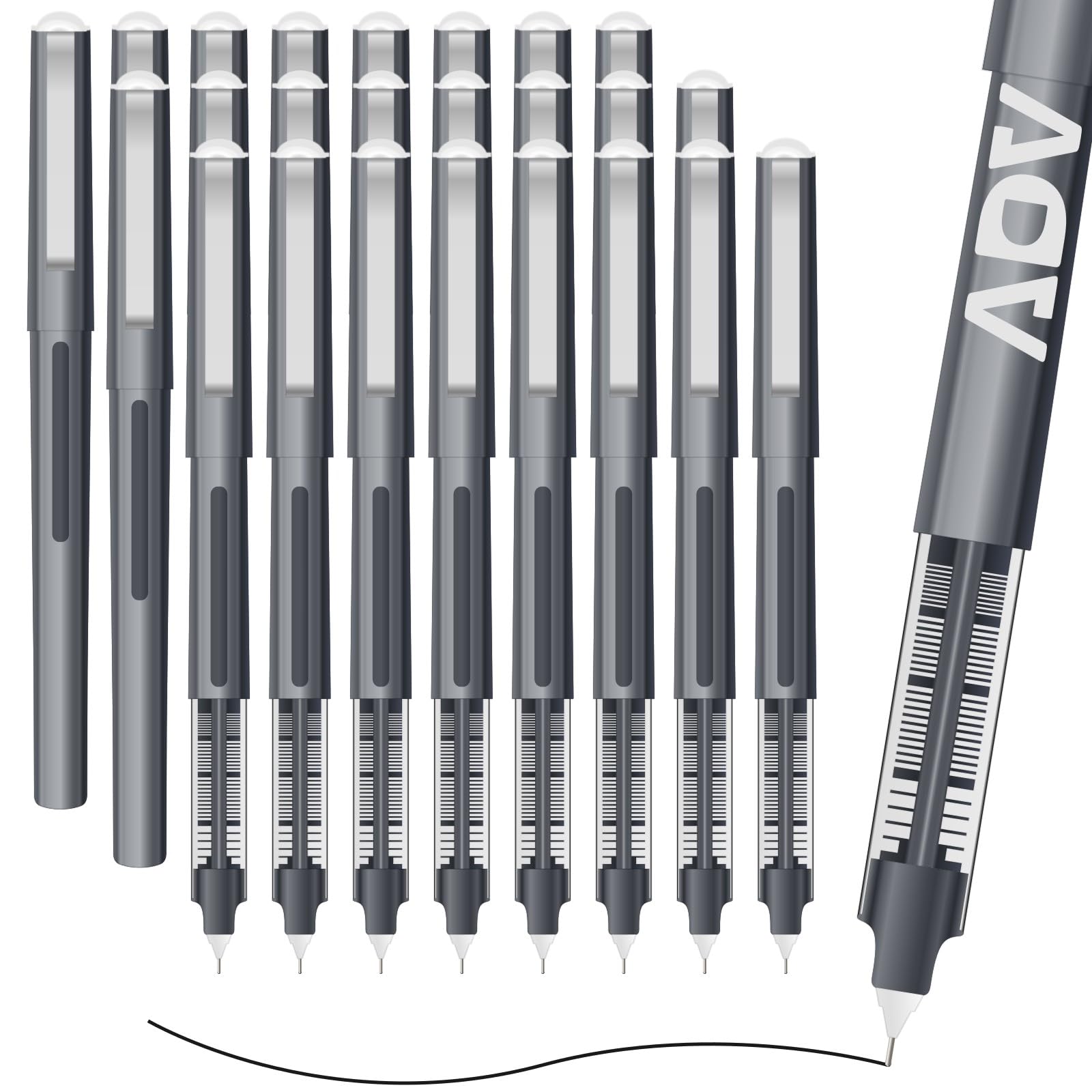 ADV Rollerball Gel Pens 0.5mm Fine Needle Tip Black Ink 24-Pack