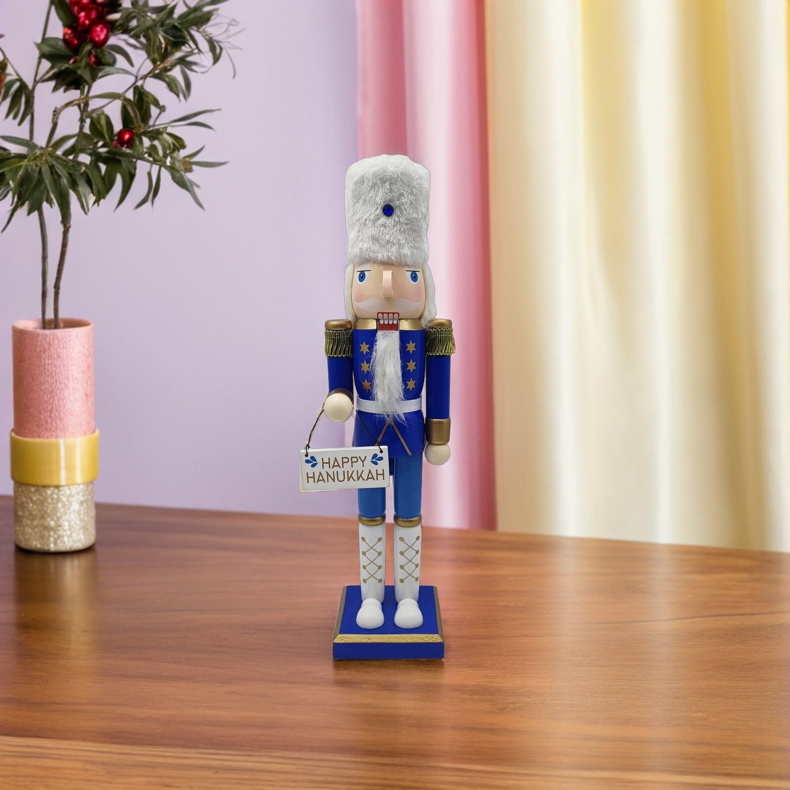 Lurrose Décoration Soldat Casse-Noisette Figurine Traditionnelle Bois Ornement de Table pour Hanoukka et Fêtes Juives
