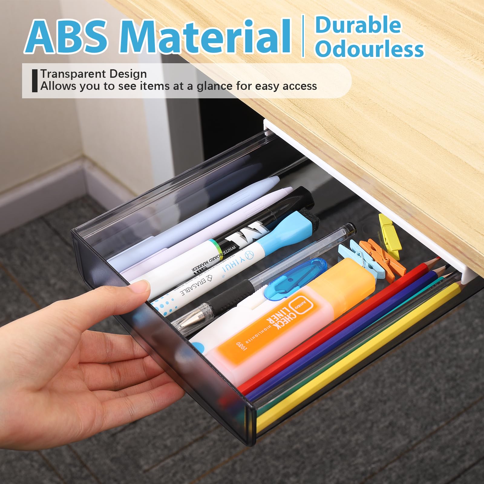 Fentar Cassetto Scrivania Trasparente in ABS, 2 Pezzi, Organizzatore per Ufficio