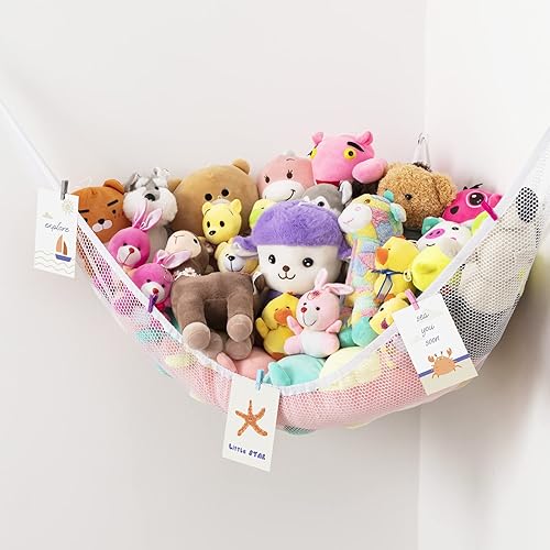Miniatura 4 de Vorey Paquete de 2 redes de almacenamiento para animales de peluche, hamaca de juguete, soporte para animales de peluche, organizador de animales de