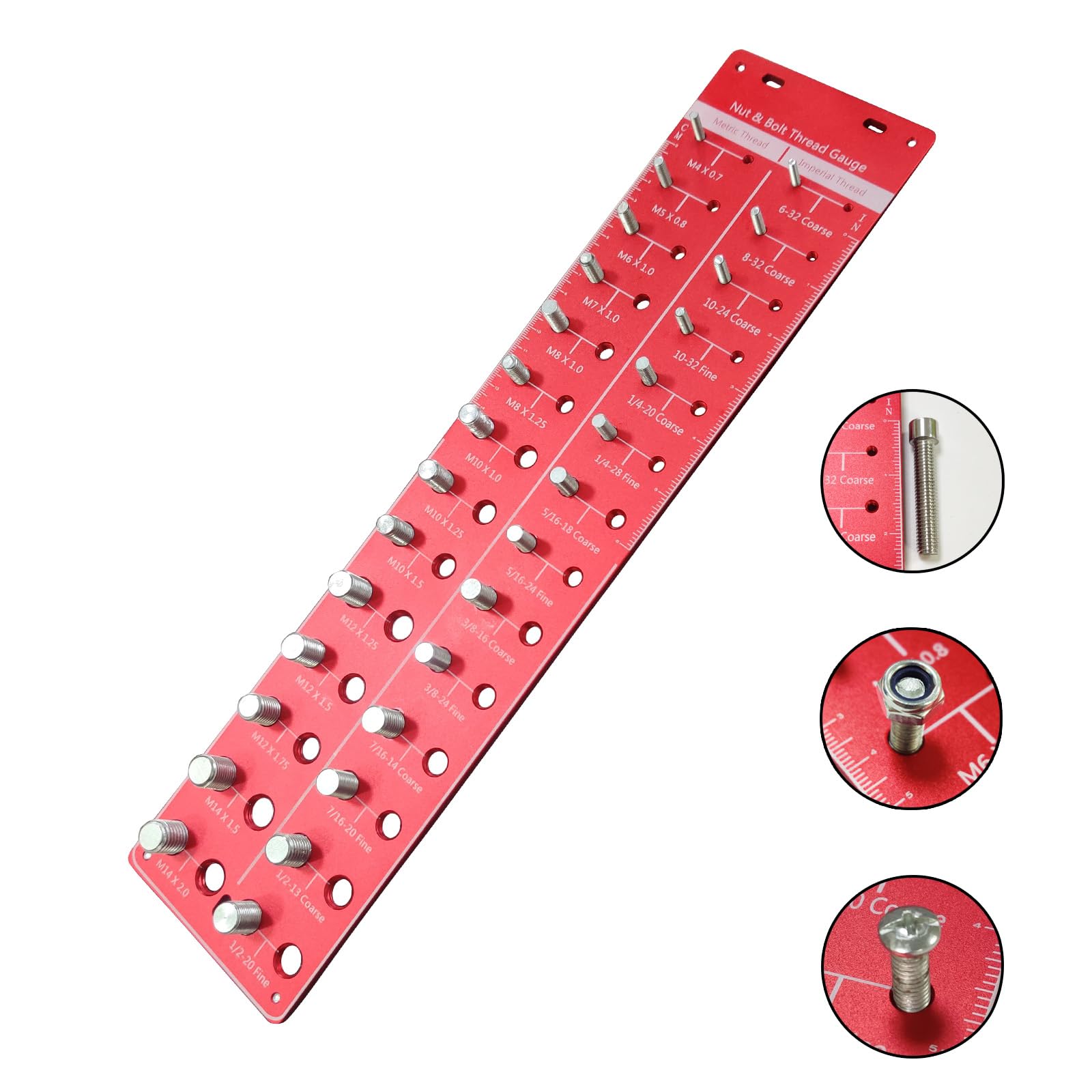 44-Piece Thread Checker & Gauge - Identify Metric & Standard Bolt Sizes | CNC Aluminum, Inch/CM Ruler, Wall Mountable