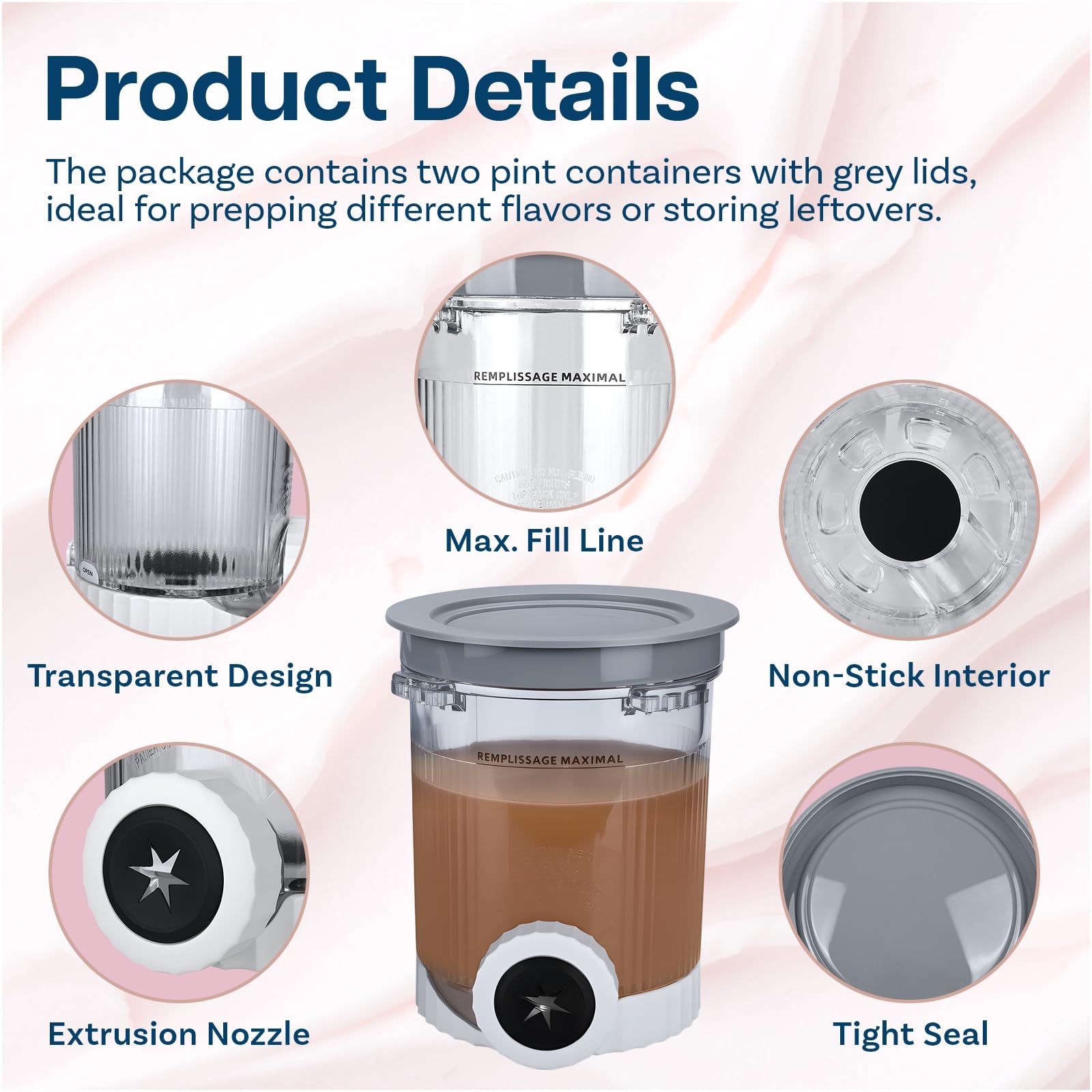 Lot de 2 Pots a Glace 480 ML pour Ninja Creami Swirl Série NC700 par MMOBIEL – Récipients avec Couvercles Gris pour Ninja Swirl by CREAMi Machines à Glacée & à Service Doux – Passe au Lave-Vaisselle