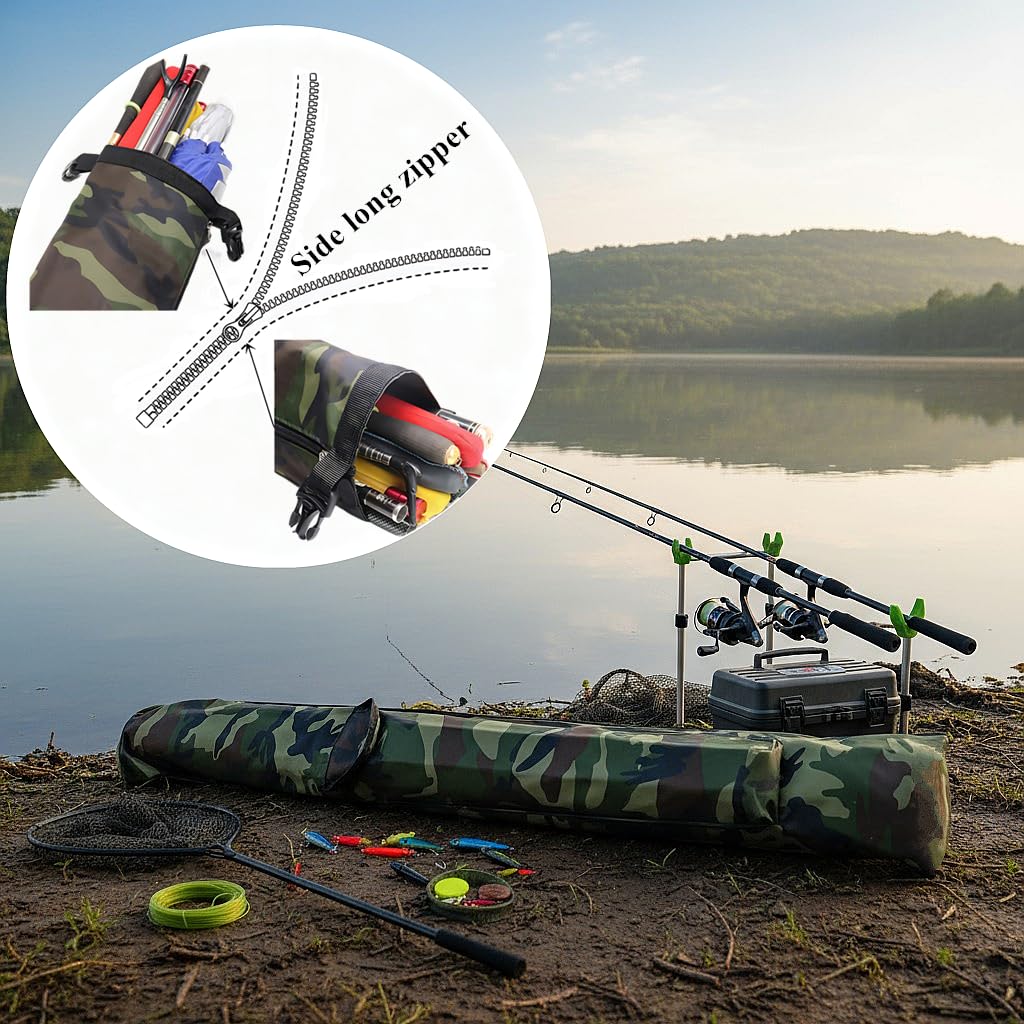 Bolsas para Aparejos de Pesca 146cm con cinturón de Hombro Bolsas de Pesca con Cremallera Lateral Impermeable Espesado Camuflaje Caña de Pescar y Equipo de Pesca de Bolsa de Almacenamiento