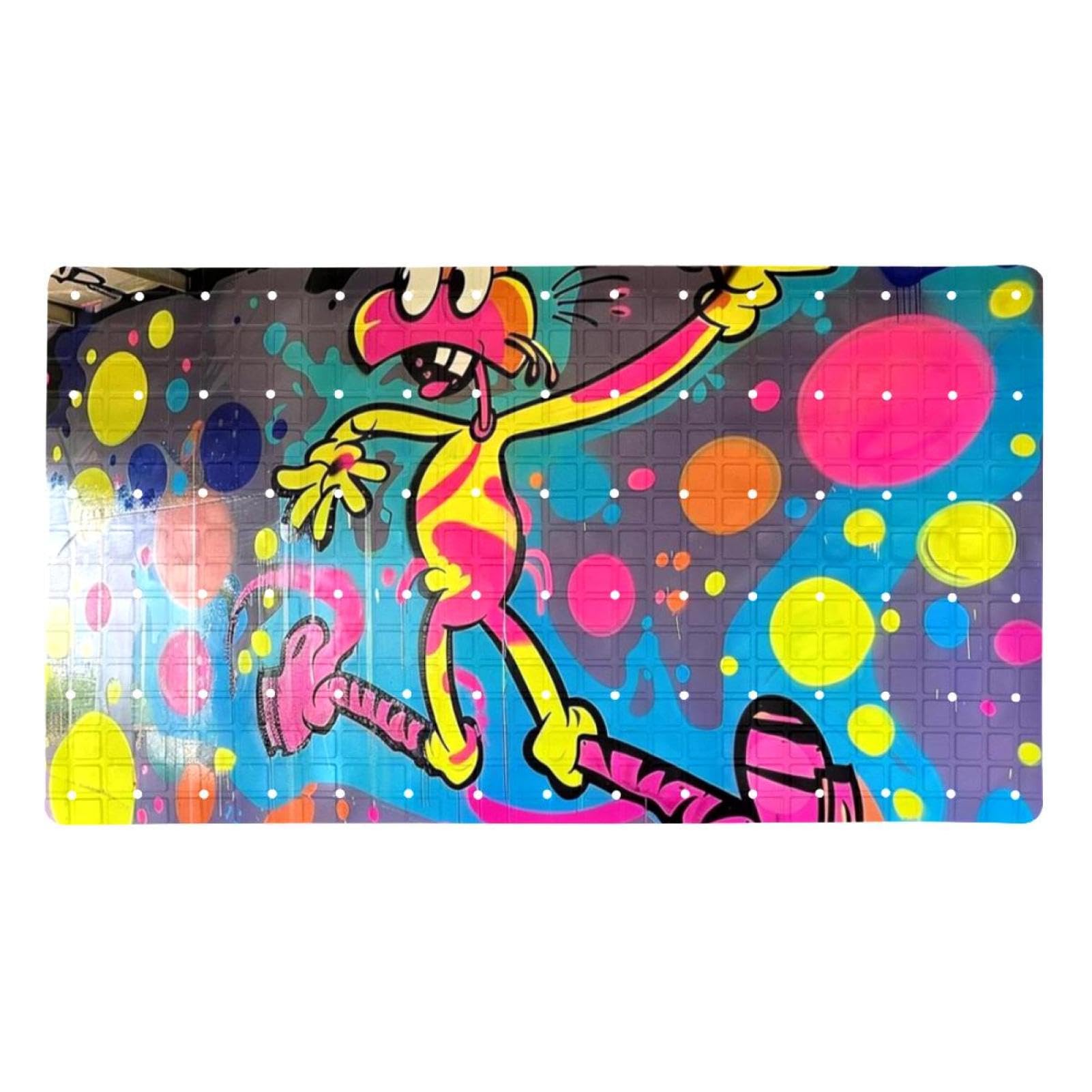 Tapis de bain extra long en PVC antidérapant au design graffiti