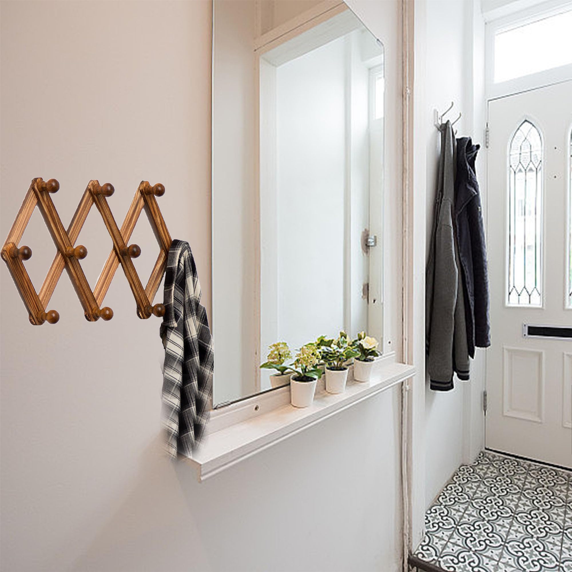 Porte-Manteau Mural Extensible En Bois - 10 Crochets Rétractables Pour Vestes, Chapeaux Et Sacs