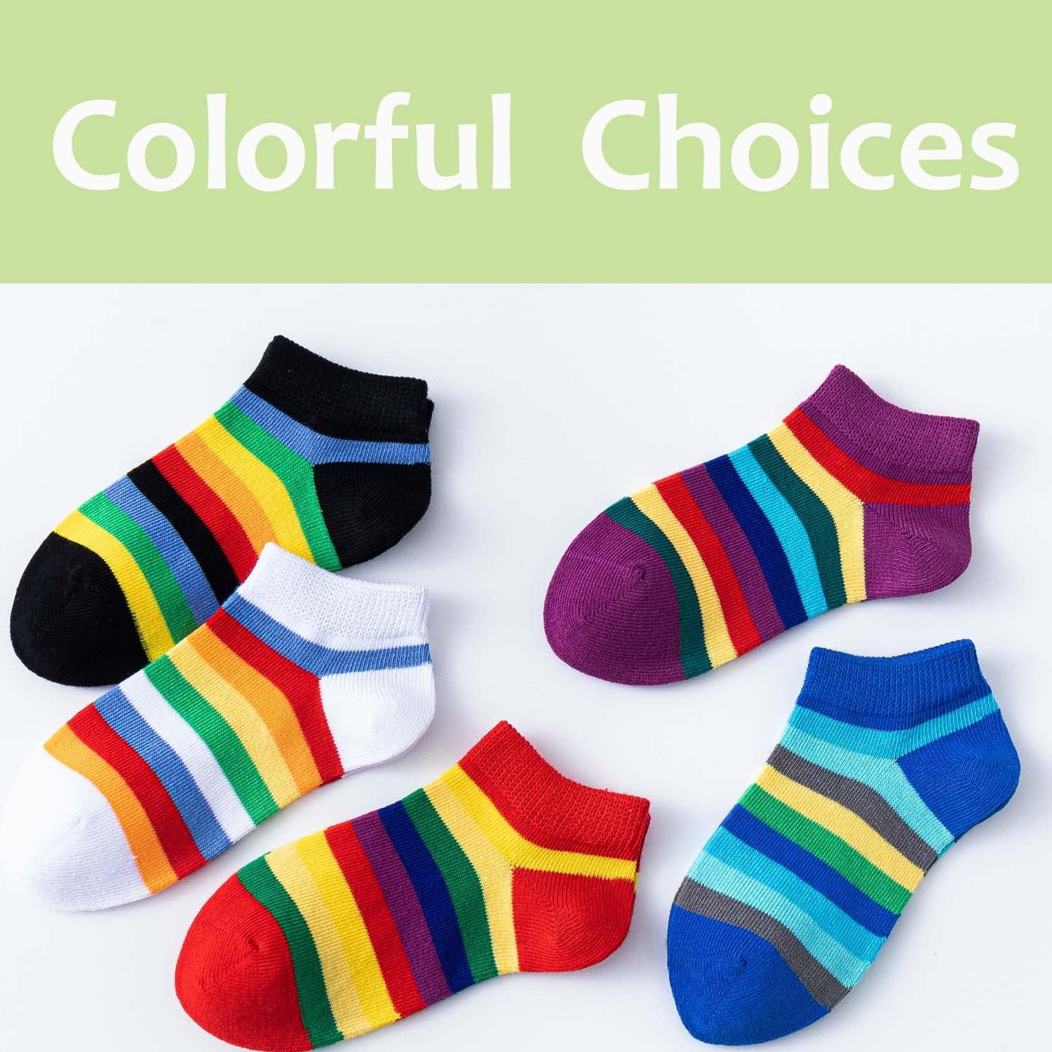 Marchare Girls Seamless Socks Rainbow Stripes Cotton Socks Kids School Crew Socks 5 Pack