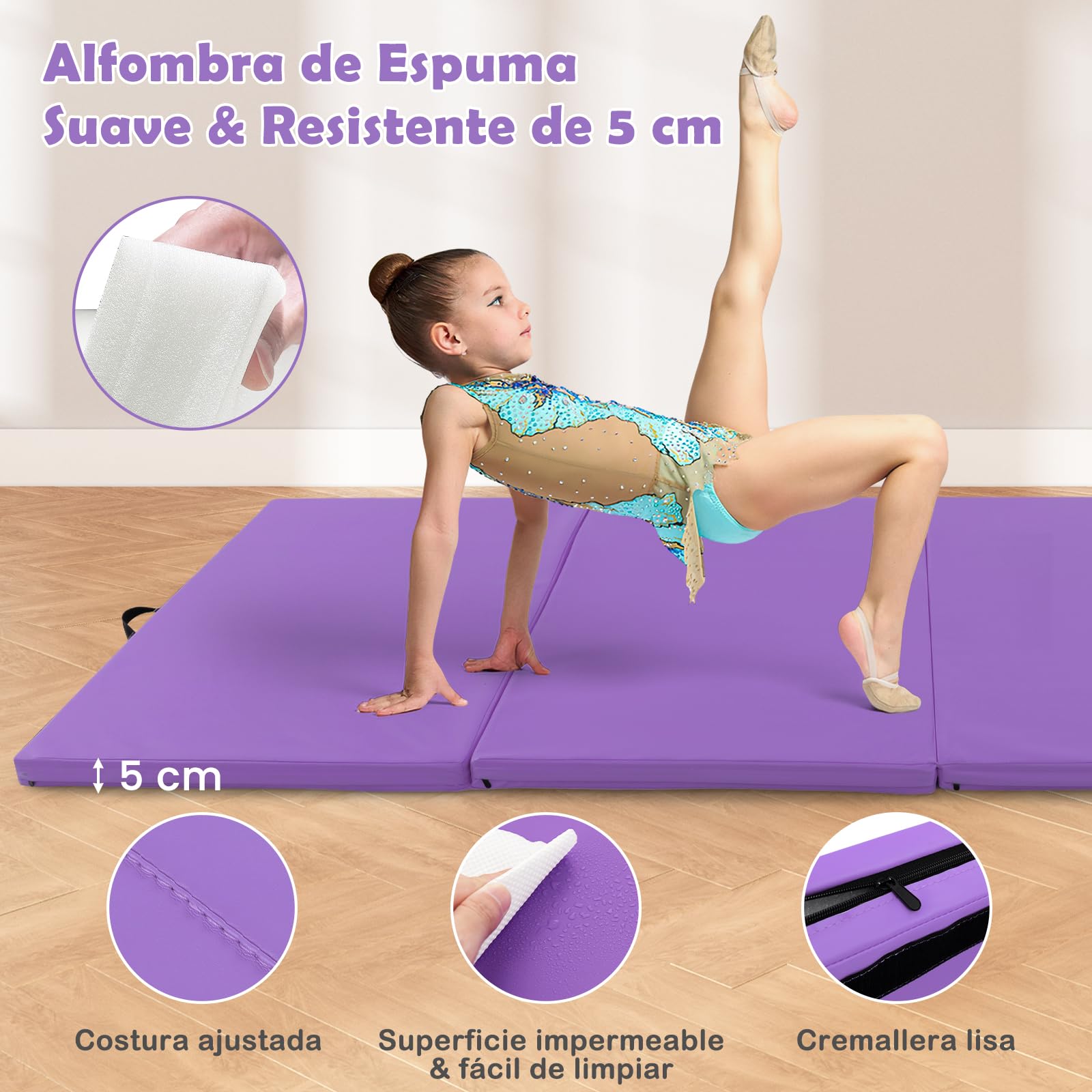 GYMAX Gymnastikmatte faltbar, tragbare Trainingsmatte mit Griffen & Klettverschlüssen, Weichbodenmatte, Turnmatte für Yoga, Gymnastik & Kampfsport, 300 x 117 x 5 cm