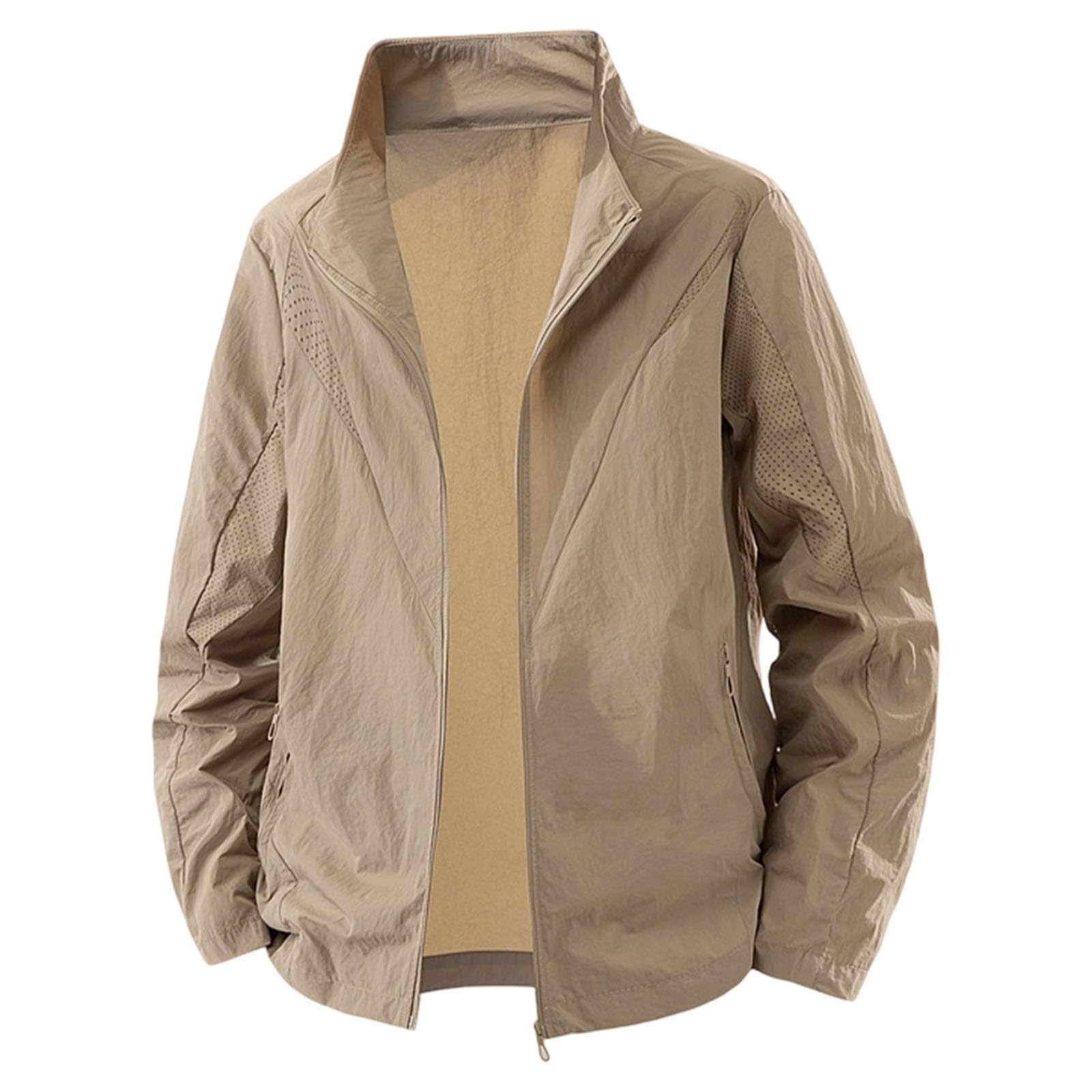 Generisch Jeansjacke Beige Damen Lässige Sonnenjacke, leichte Stehkragen, atmungsaktiver Outdoor-Hoodie für den Sommer