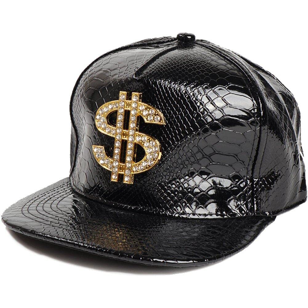 Ericetion Men's Black Hip Hop Leather Baseball Cap For Wo - Adjustable Flat Snapback Unisex Hat (Rock Punk Style)