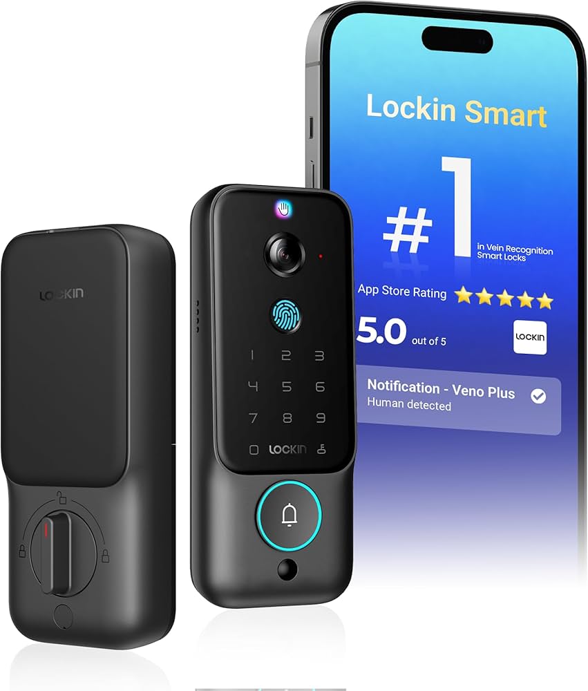 LOCK IT(ロックイット)15ポンド Lockin Veno Plus Smart Deadbolt Lock with 2K 180° Security Camera