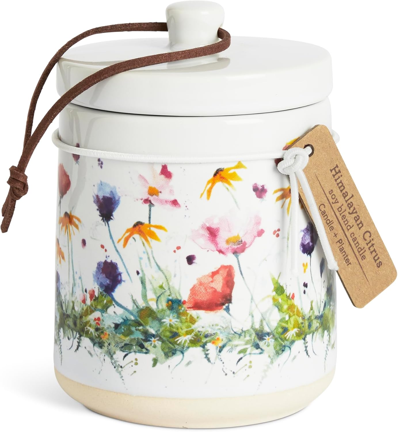 DEMDACO Dean Crouser Collection Vibrant Watercolor Wildflowers 7.5 Ounce Soy Wax Blend Indoor Scented Jar Candle with Lid, Himalayan Citrus