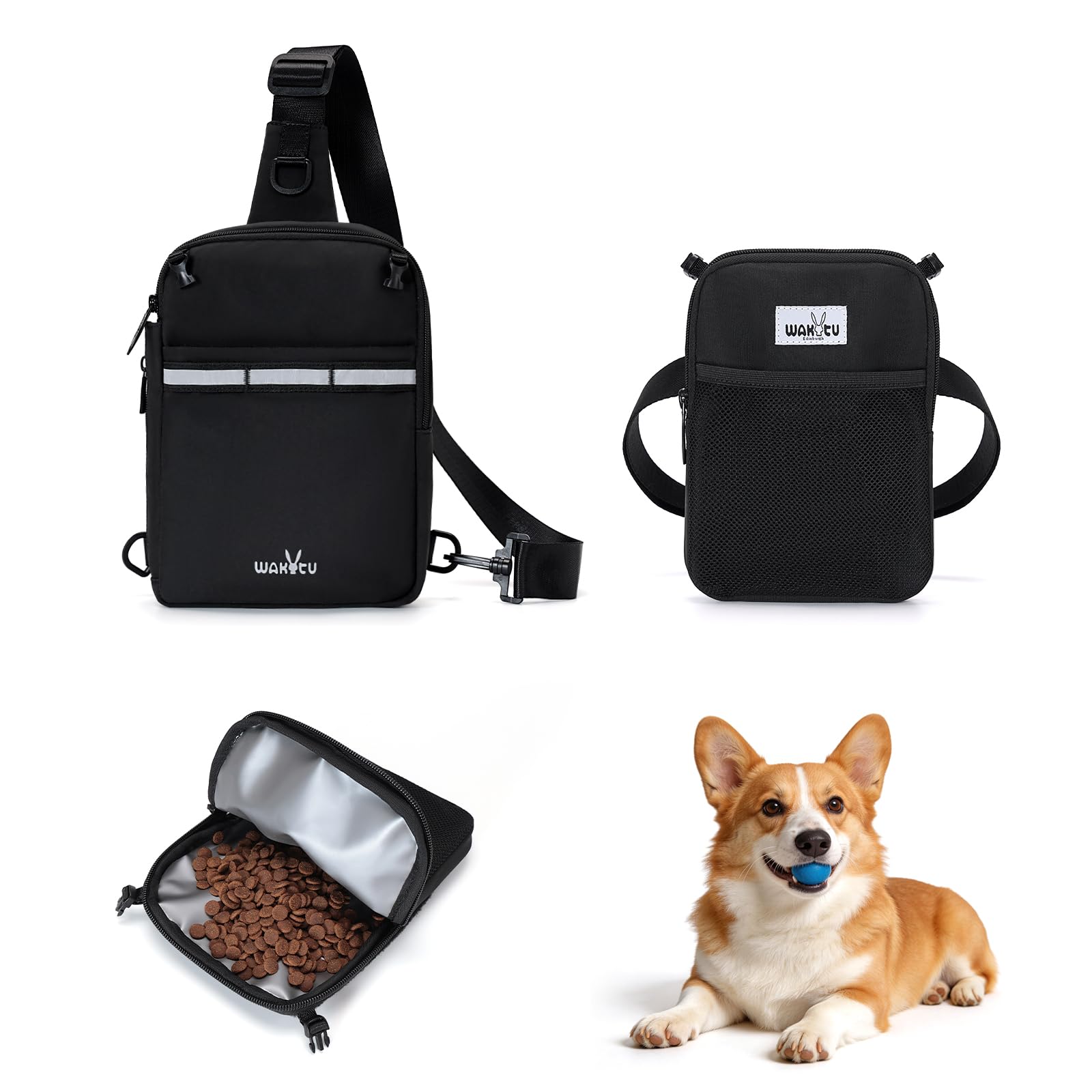 Wakytu 2-in-1 Chest Pack and Pet Treat Fanny Pack, Isolated Compartments Large Capacity Waterproof Bag with Reflective Straps, Convertible Waist Pack for Daily Commute and Dog Walking
