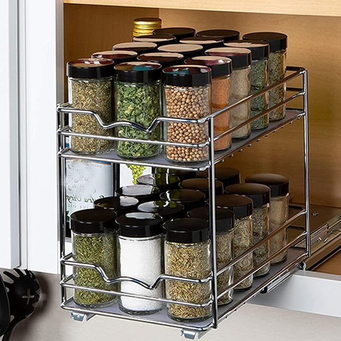 Ausziehbares Gewürzregal 2-stöckig - Schrank Organizer Für Küche | Bis Zu 24 Gewürzgläser