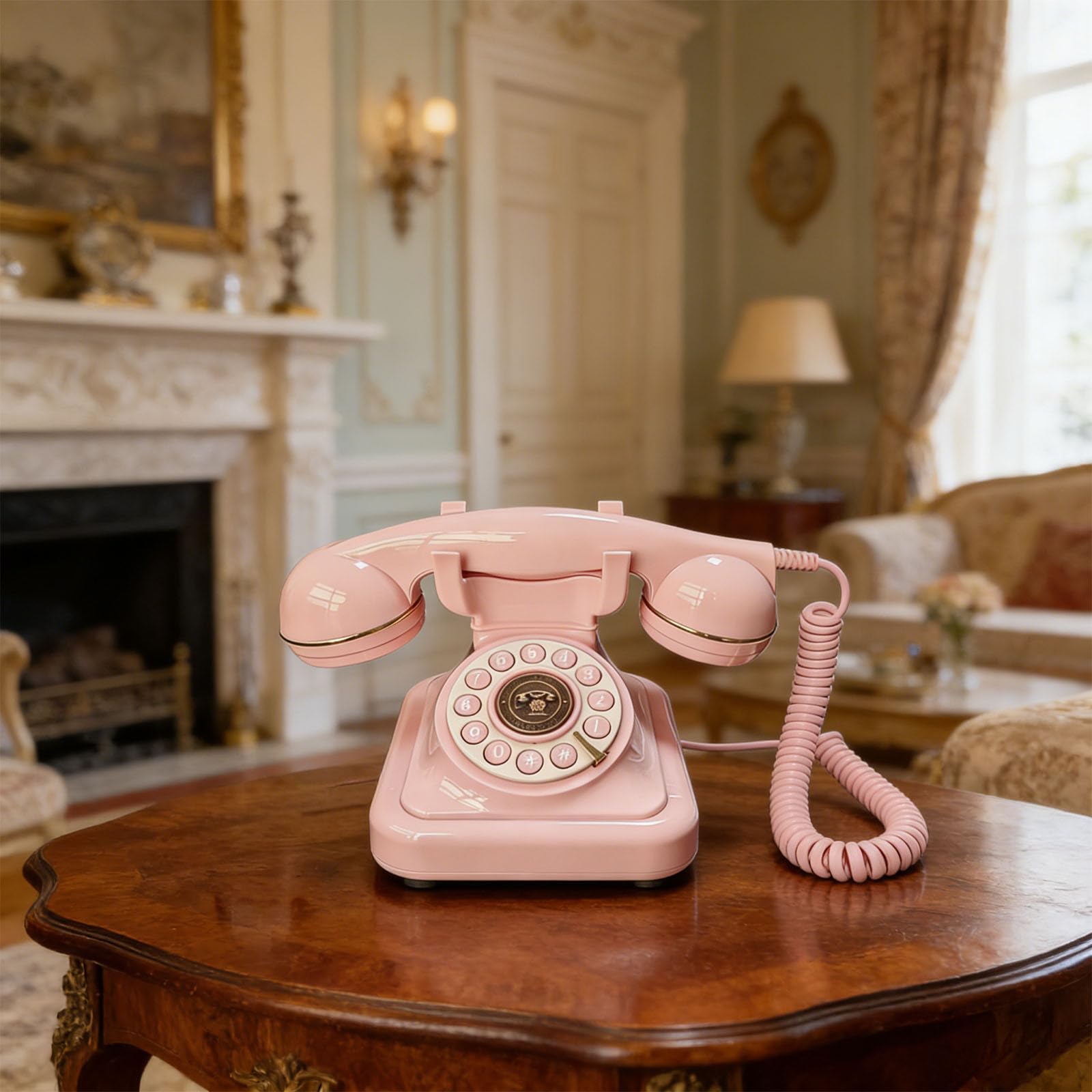 Machify różowy telefon stacjonarny w eleganckim europejskim stylu, 23 x 15 x 16 cm, do kawiarni, biura, domu wiejskiego