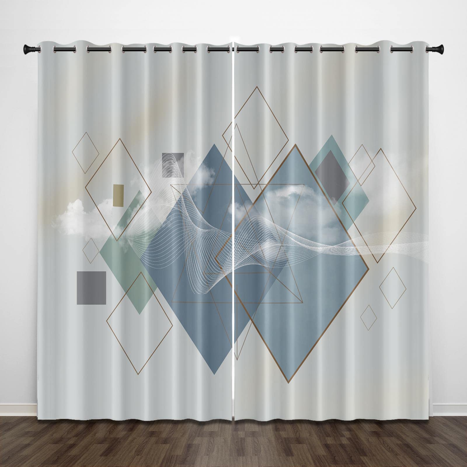 Exquisite Blackout Curtains for Kids Bedroom geometry blue art 59x65 Inch 3D Pattern Printed Curtains Eyelet Sound Insulation Thermal Insulated Drapes for Boys Girls 2 Panels