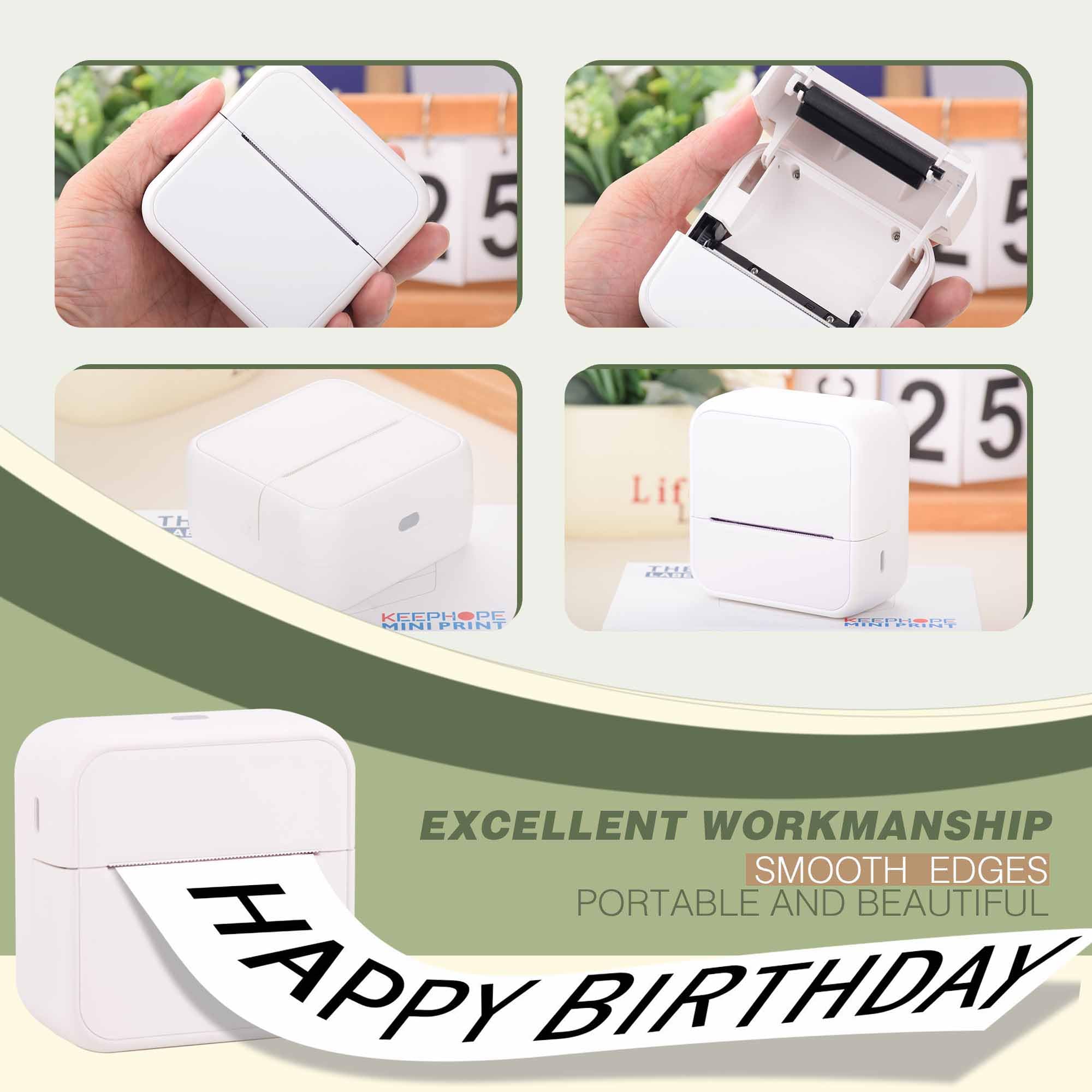 KEEPHOPE Etichettatrice con 6 nastri, etichettatrice termica, mini stampante Bluetooth portatile con nastro trasparente per casa, cucina, scuola, bianco