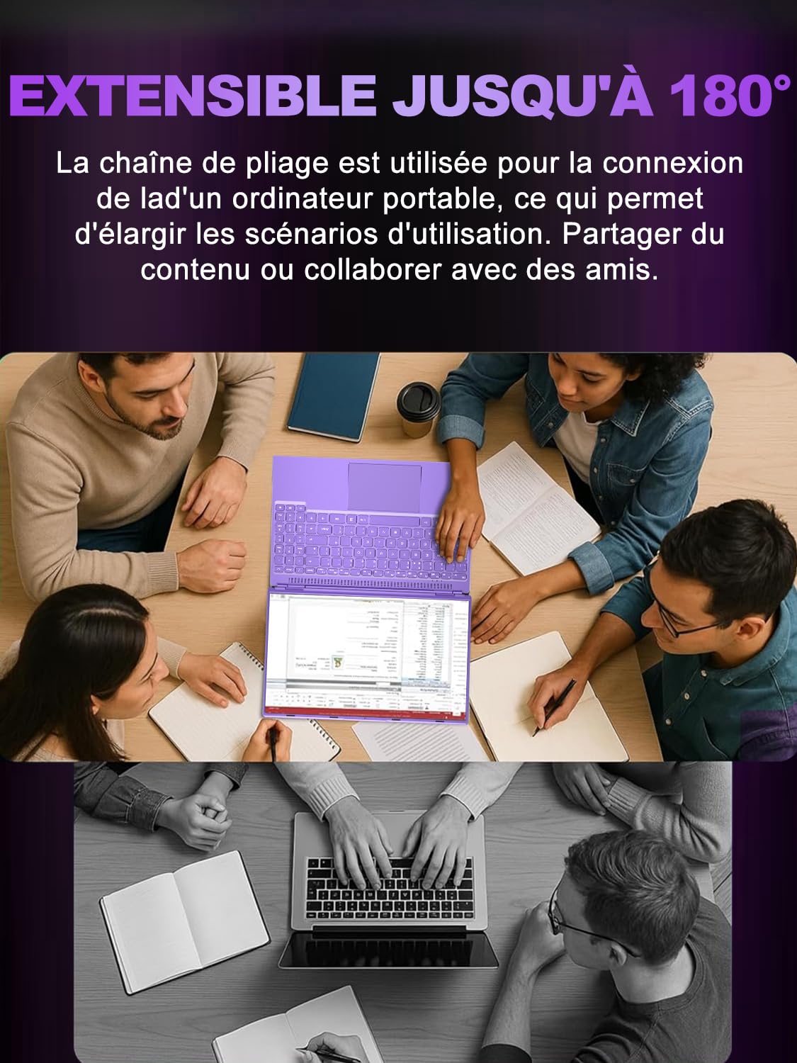 NOTODD Ordinateur Portable 16 Pouces, 4 cœurs Celeron N5095 (jusqu'à 2,9 GHz) 12+512GB SSD Soutien Extension 1TB,PC Portable Gamer Win11 avec 5G WiFi 1920x1200 BT4.2 AZERTY Clavier Couverture-Violet