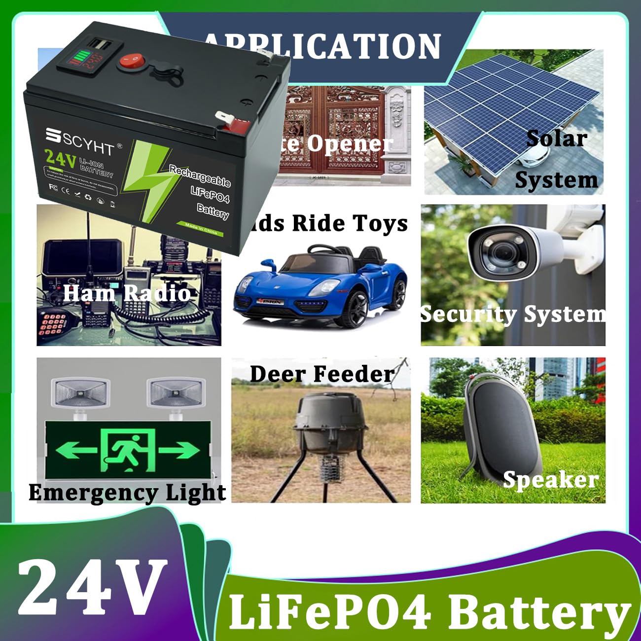 Batteria al litio 24 V 10 Ah 8 Ah Batteria LiFePO4 12 Ah Batterie agli ioni di litio 24 V Batterie di ricambio per alimentazione solare di backup con porta USB,24v12ah