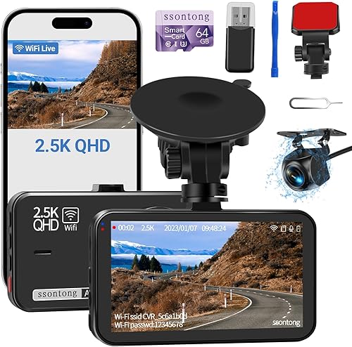 Miniatura 8 de Cámara de tablero frontal y trasera, cámara de tablero para automóviles WiFiAPP Control Dual Dashcam con tarjeta de 64 GB, cámara frontal de 2.5 K
