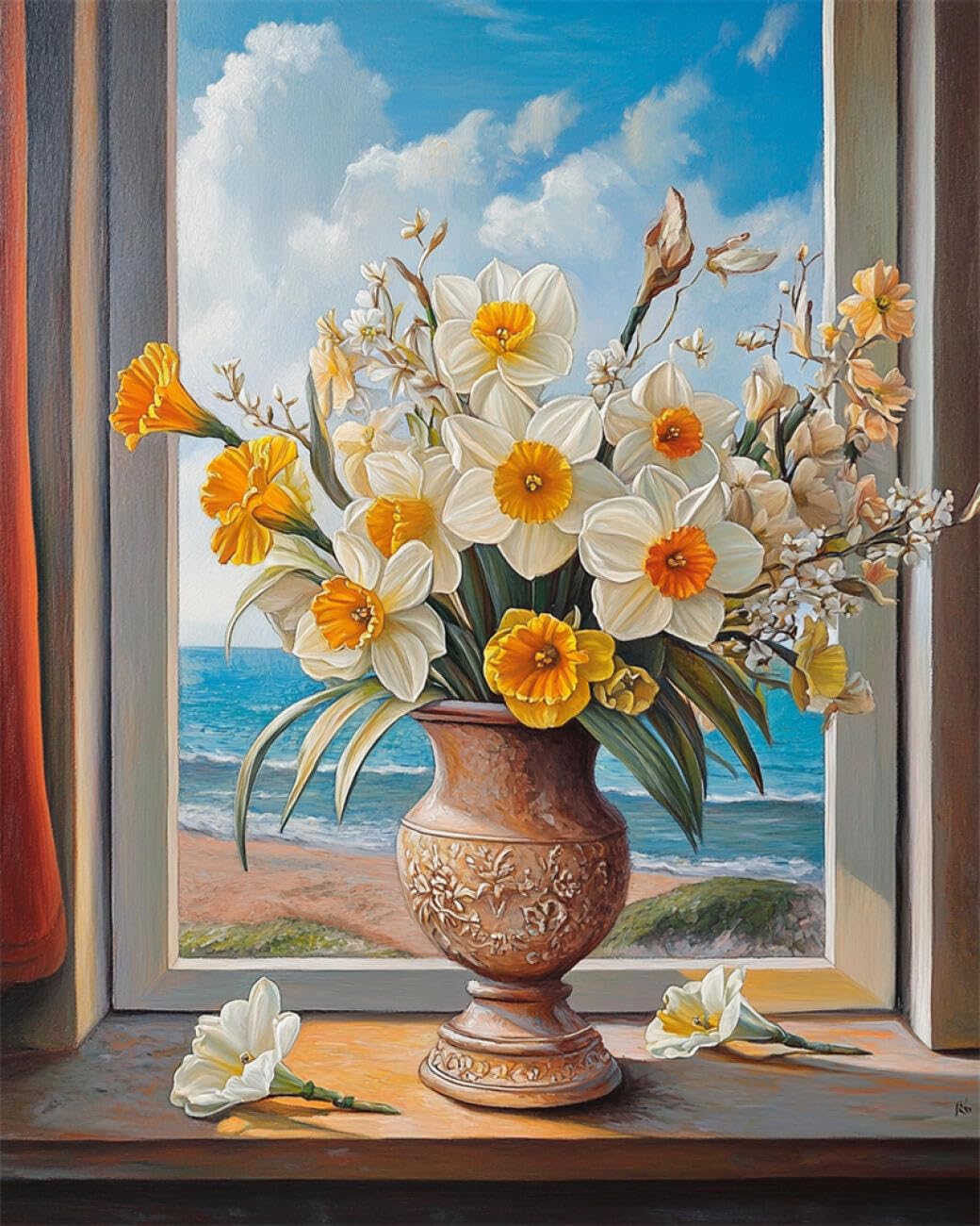 RKFLGEW DIY Embroidery Beads Set Flowers and The Sea 40x50cm