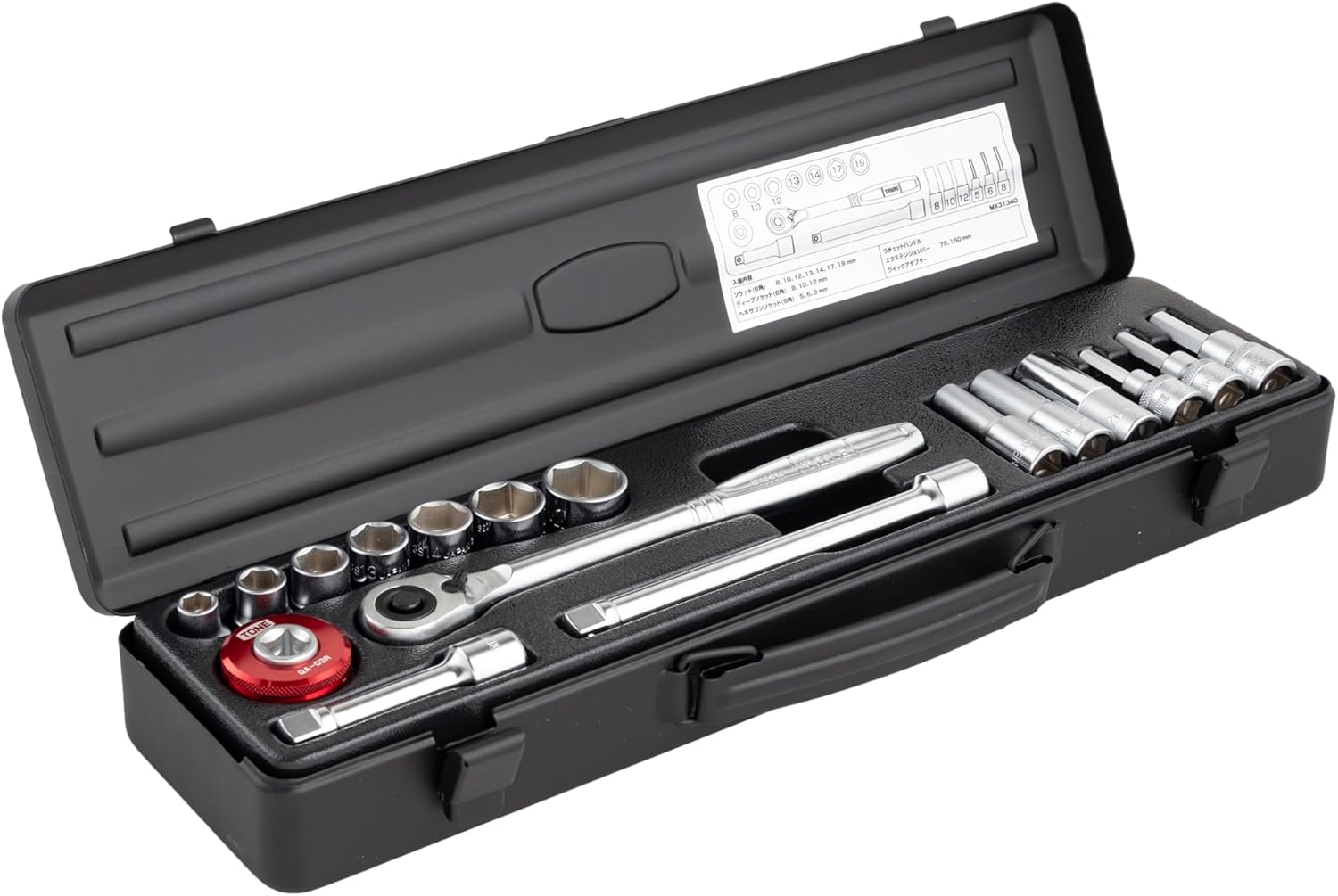 Tone MX31340BK Socket Wrench Set, 3/8 inch (9.5 mm) Drive Size, Black, Contents: 17 Pieces