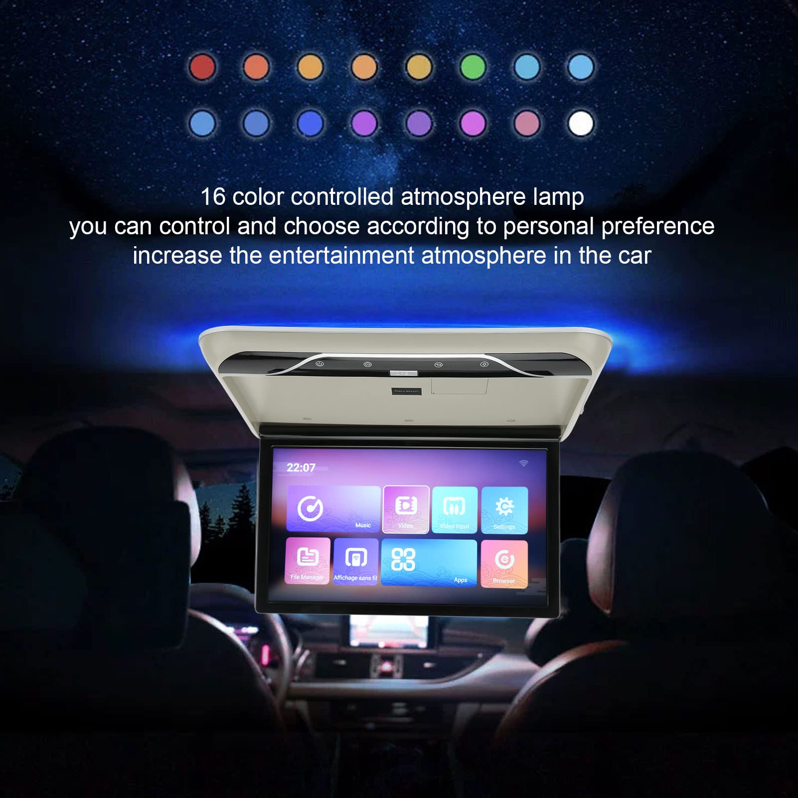 KIMISS Monitor de Techo de Coche de 19 Pulgadas, Pantalla Táctil, Reproductor Superior de Coche 1080P de Alta Definición, Monitor Montado en Techo Abatible hacia Abajo, Multifunción para(Gris)