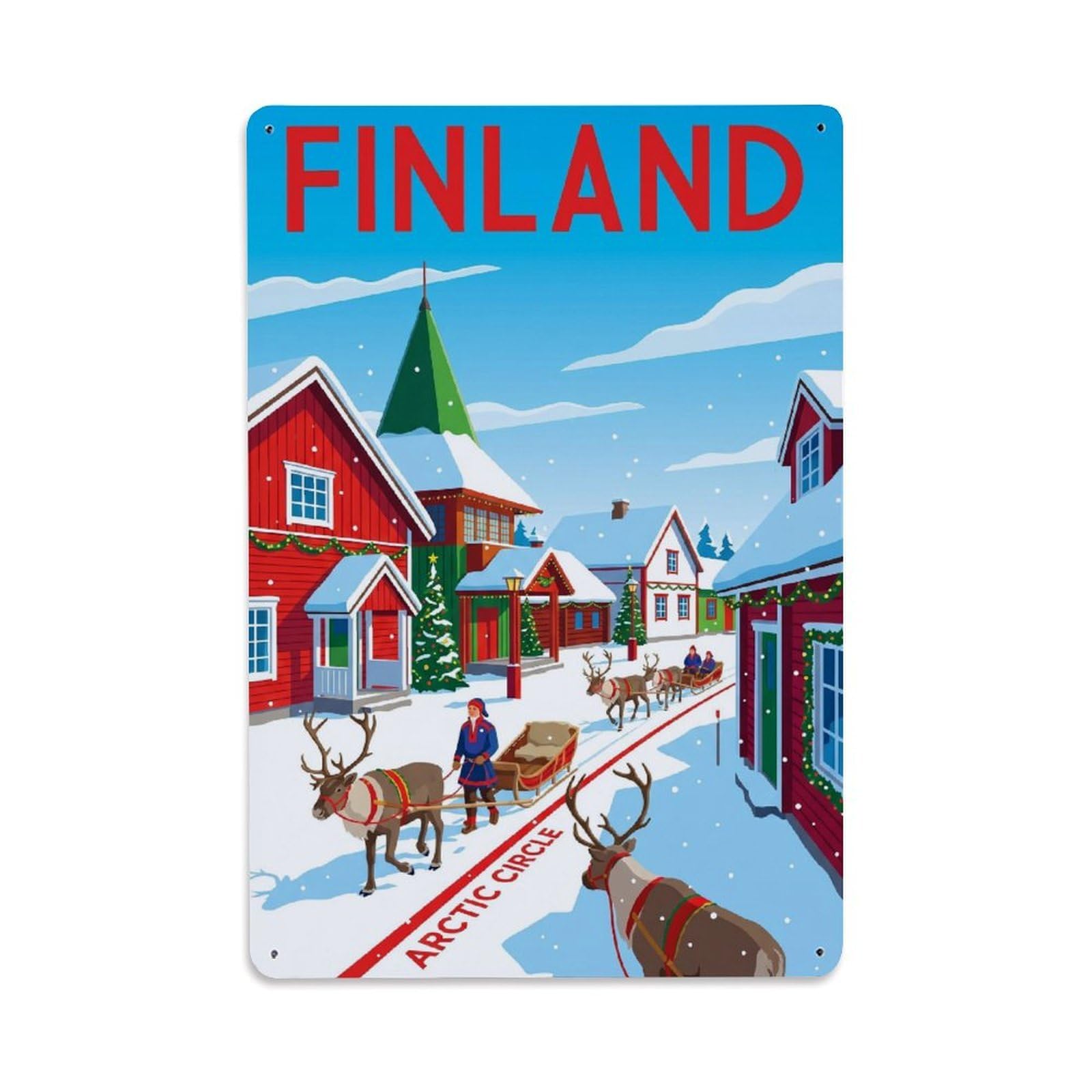 Olhnbad Style Lapland Winter Village Reindeer Arctic Travel Metal Tin Sign