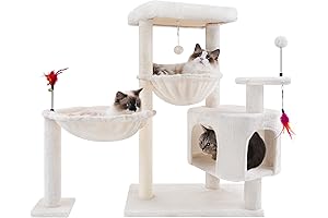 YOUPET Cat Tree Tower with Two Hammocks and Scratching Post for Indoor Cats