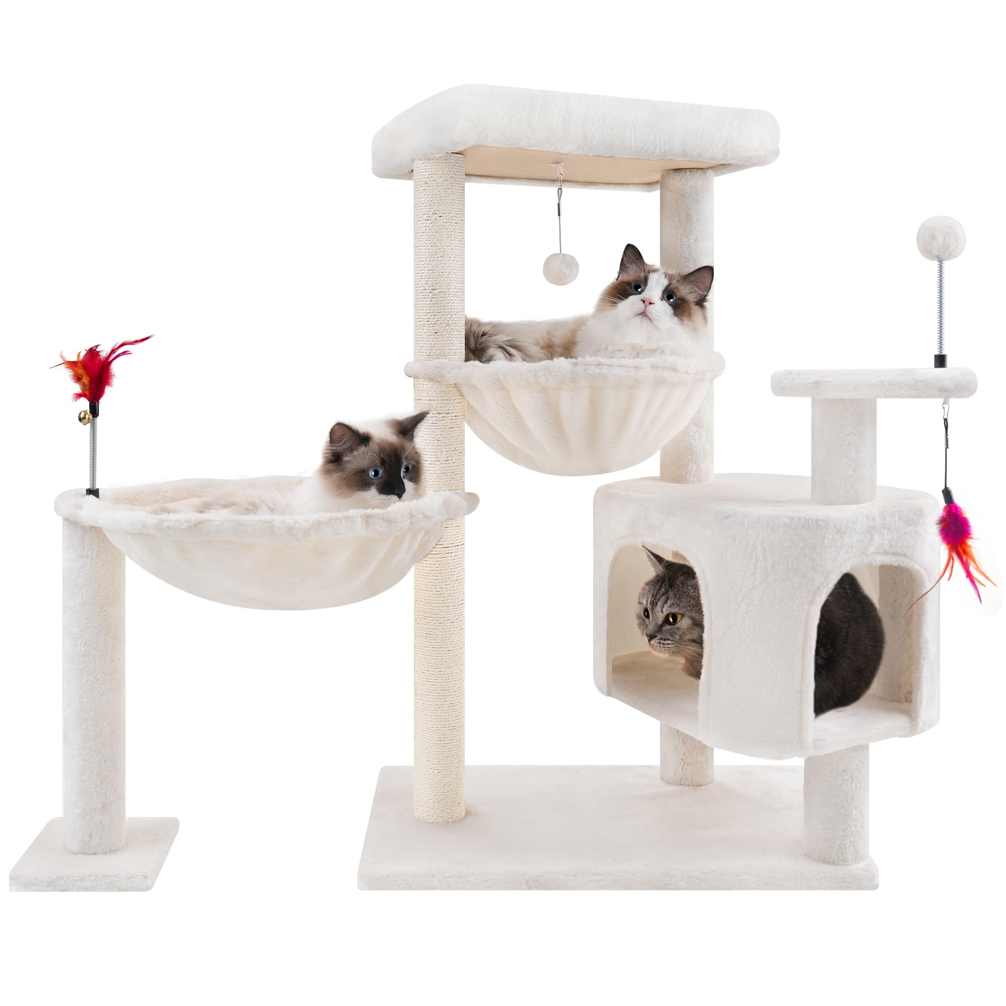 YOUPET 33.46in Cat Tree with Cat Condo and Scratching Post for Indoor Cats,Cat Tower Indoor Climbing Activity with Scratching Posts, Multi-Level,Cat Furniture with Two Big Hammock,Beige
