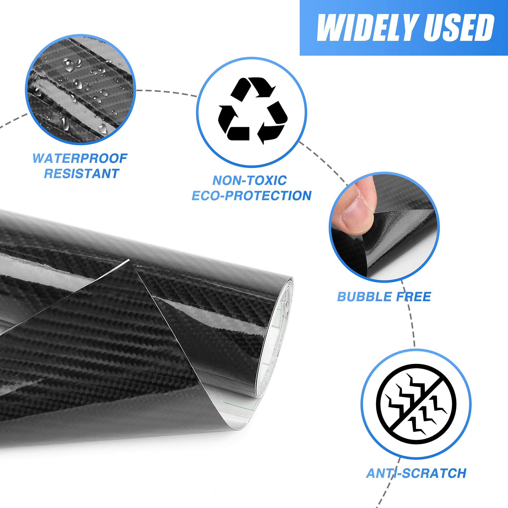uxcell Film vinyle autocollant extensible en fibre de carbone 6D sans bulles pour voiture, 152 x 60 cm, noir