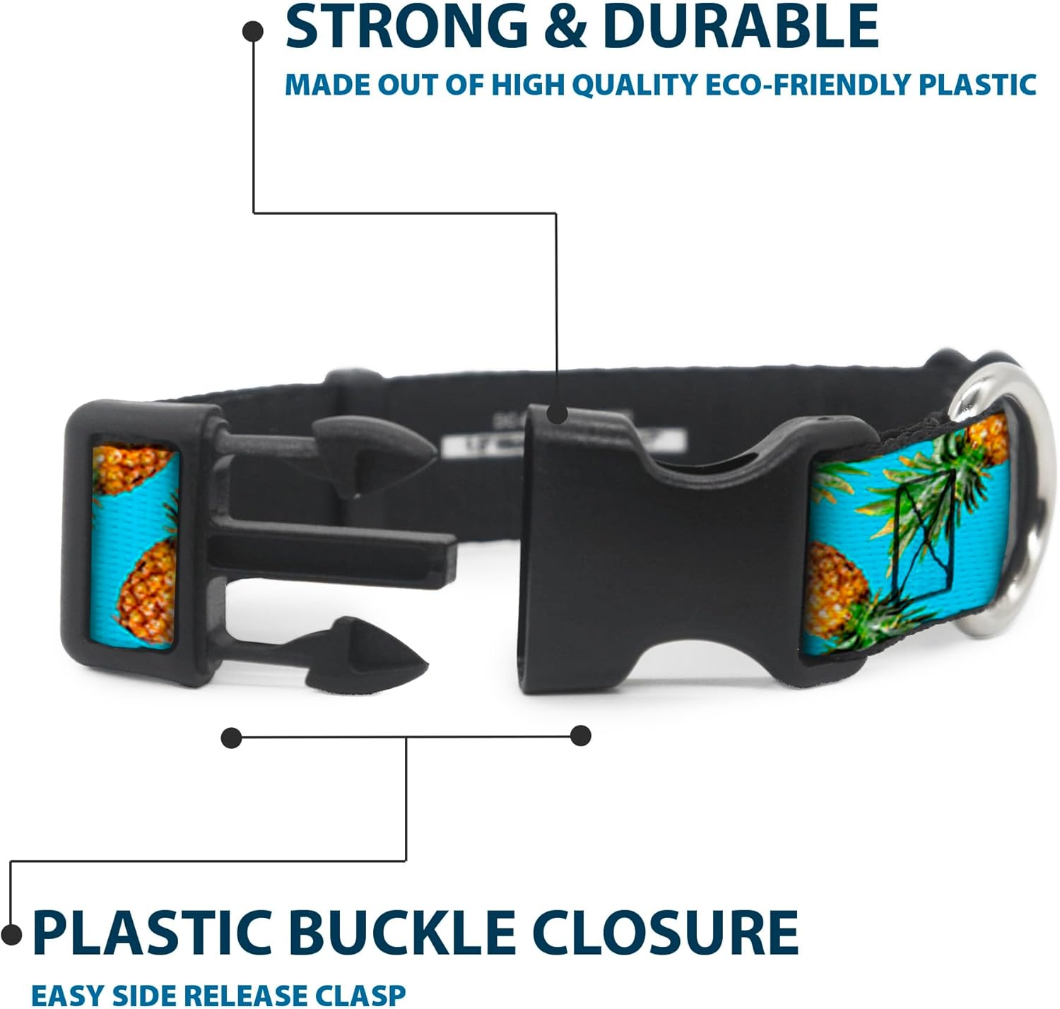 Buckle-Down PC-W32226-WM Plastic Clip Collar, Pineapples, 1.5" Wide-Fits 16-23" Neck-Medium