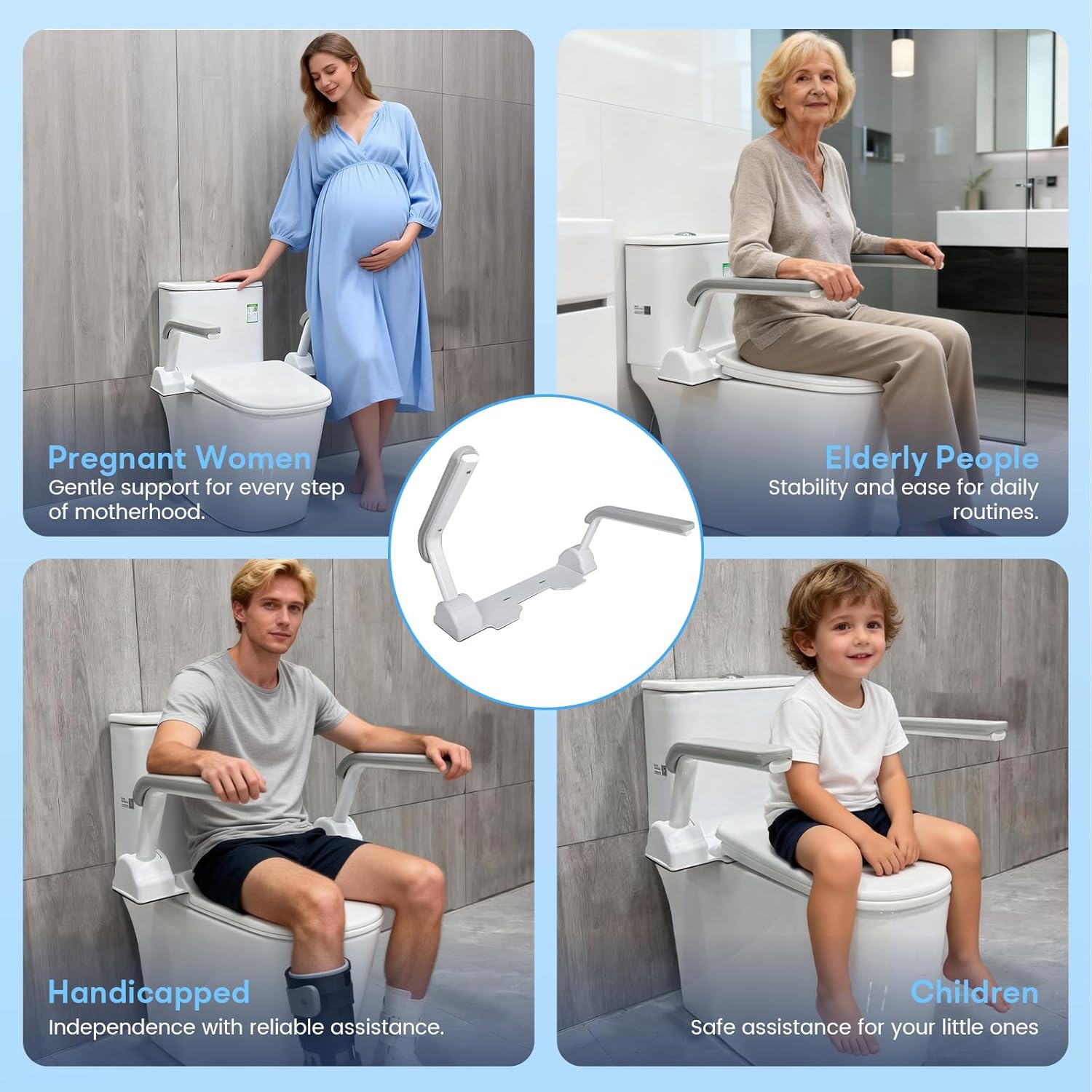 Toilet Safety Rail, Heavy Duty Foldable Toilet Handrail, Aluminum Alloy Support Up to 480LBS Perfect for Elderly Senior Handicap Pregnant