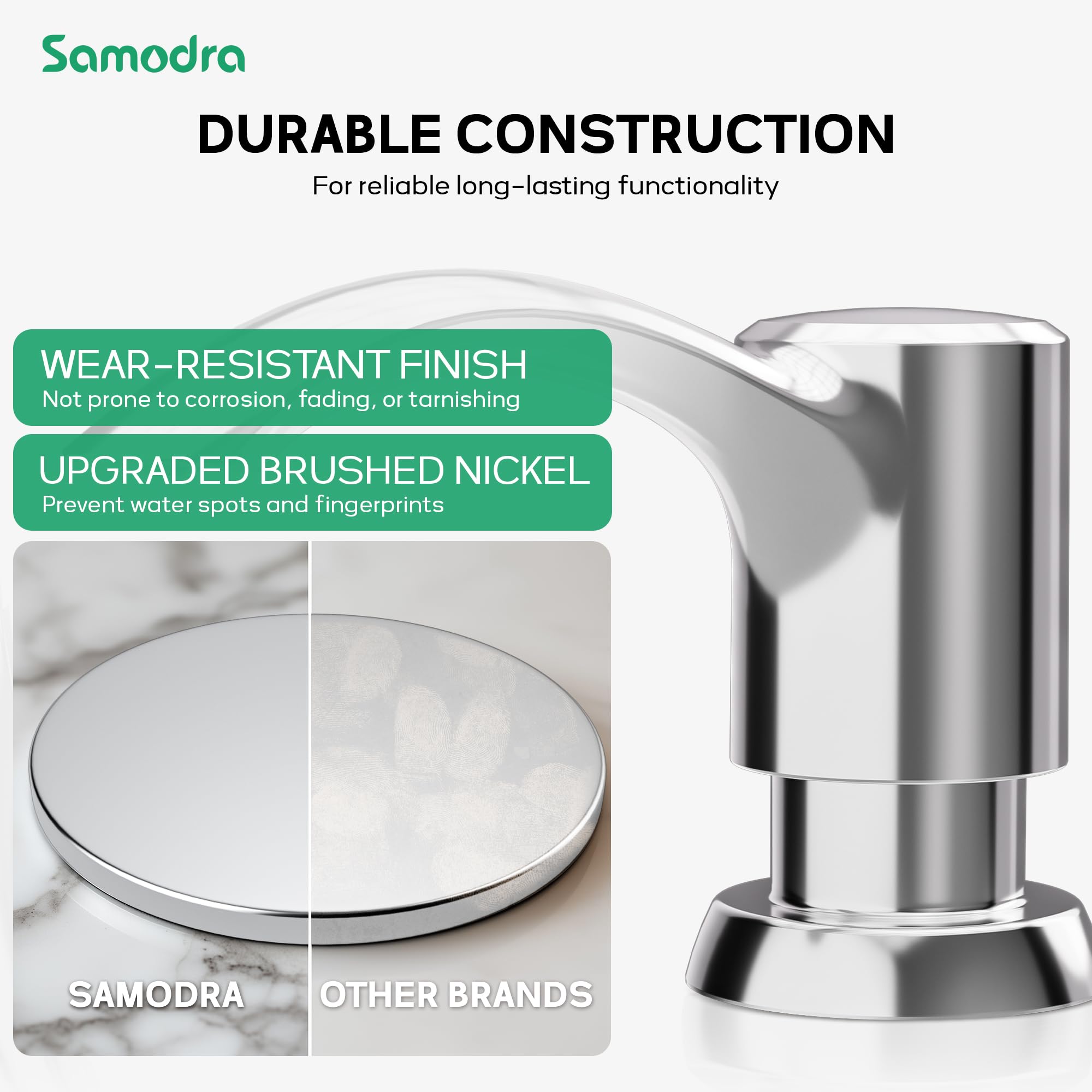 SAMODRA Dispenser di sapone da cucina integrato (cromato) con kit tubo esteso da 99 cm, design a prova di perdite, niente più ricariche disordinate
