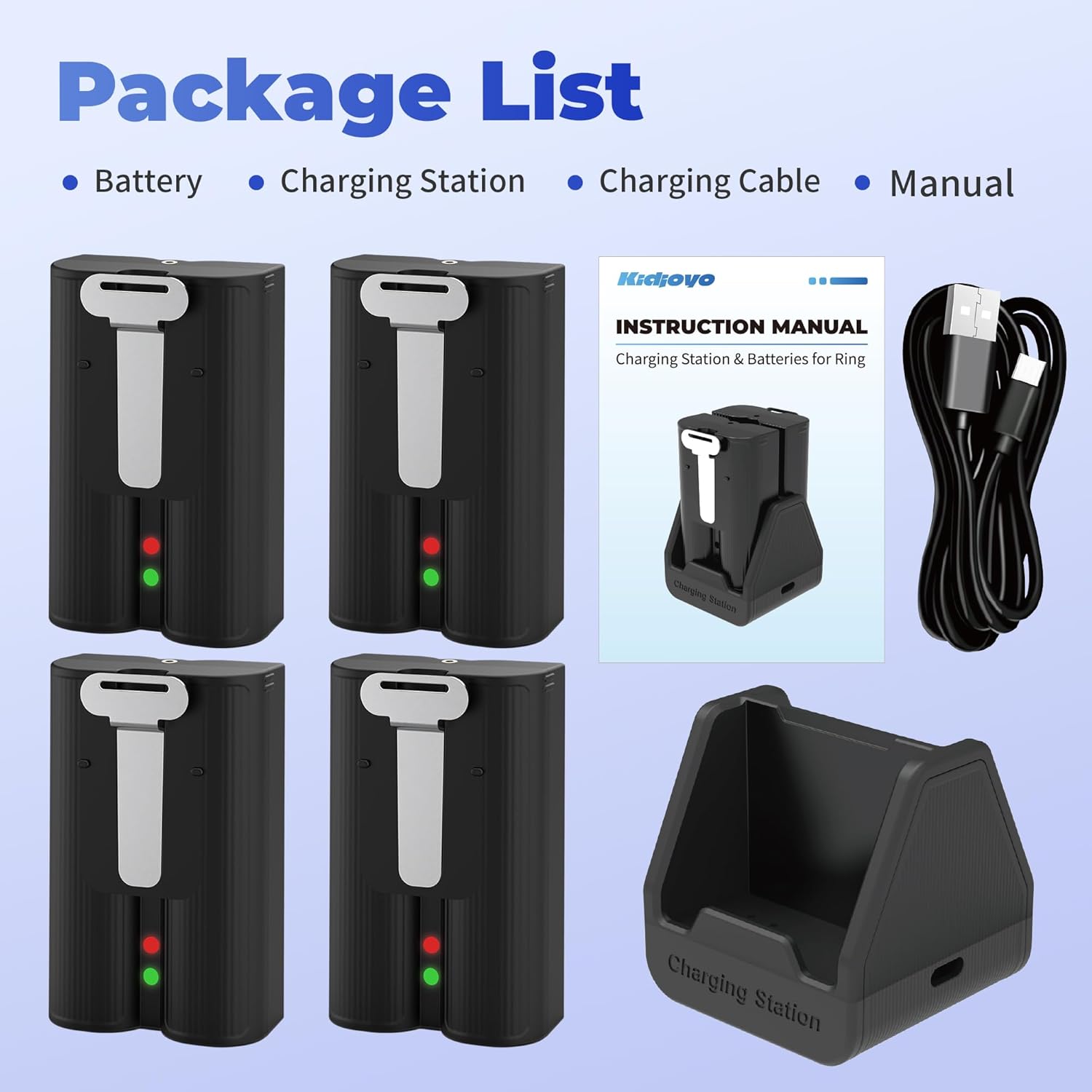 4 Pack Replacement Battery for Ring Doorbell - 7200mAh Rechargeable Quick Release Batteries with Charger Station for Ring Doorbell Stick Up Cam Spotlight Cam and Other Cam, Long-Lasting Life