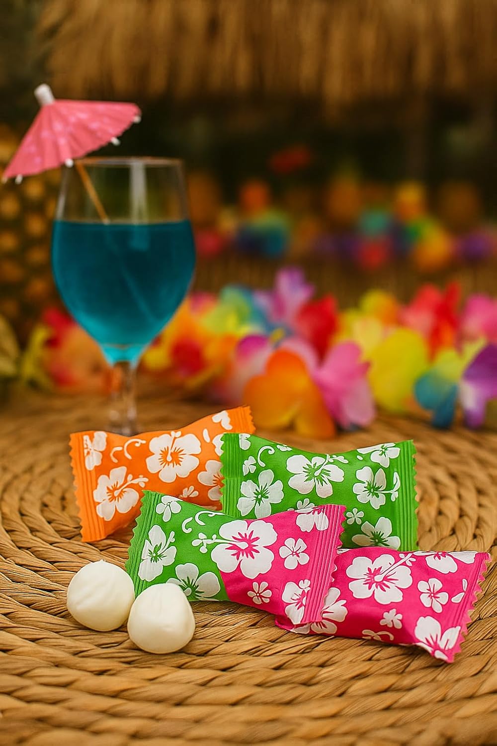 216ct Butter Mints Hibiscus Flower – Hawaii Candy for Hawaiian Party, Beach Themed Candy Buffet, Moana Party Favors, Tropical Aloha Mints, Buttermints Individually Wrapped in Bulk
