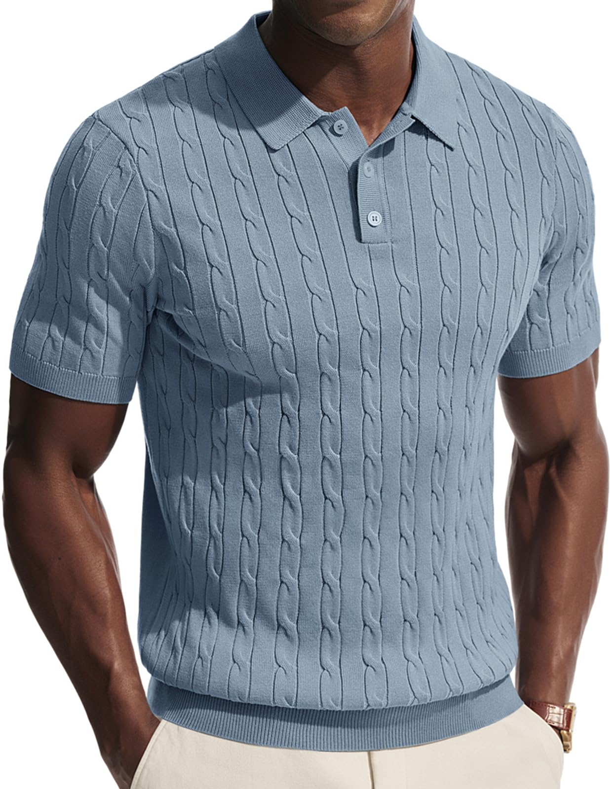PJ PAUL JONES Mens Polo Shirts Short Sleeve Textured Cable Knit Shirts Casual Stretchy Golf Polo Stylish Old