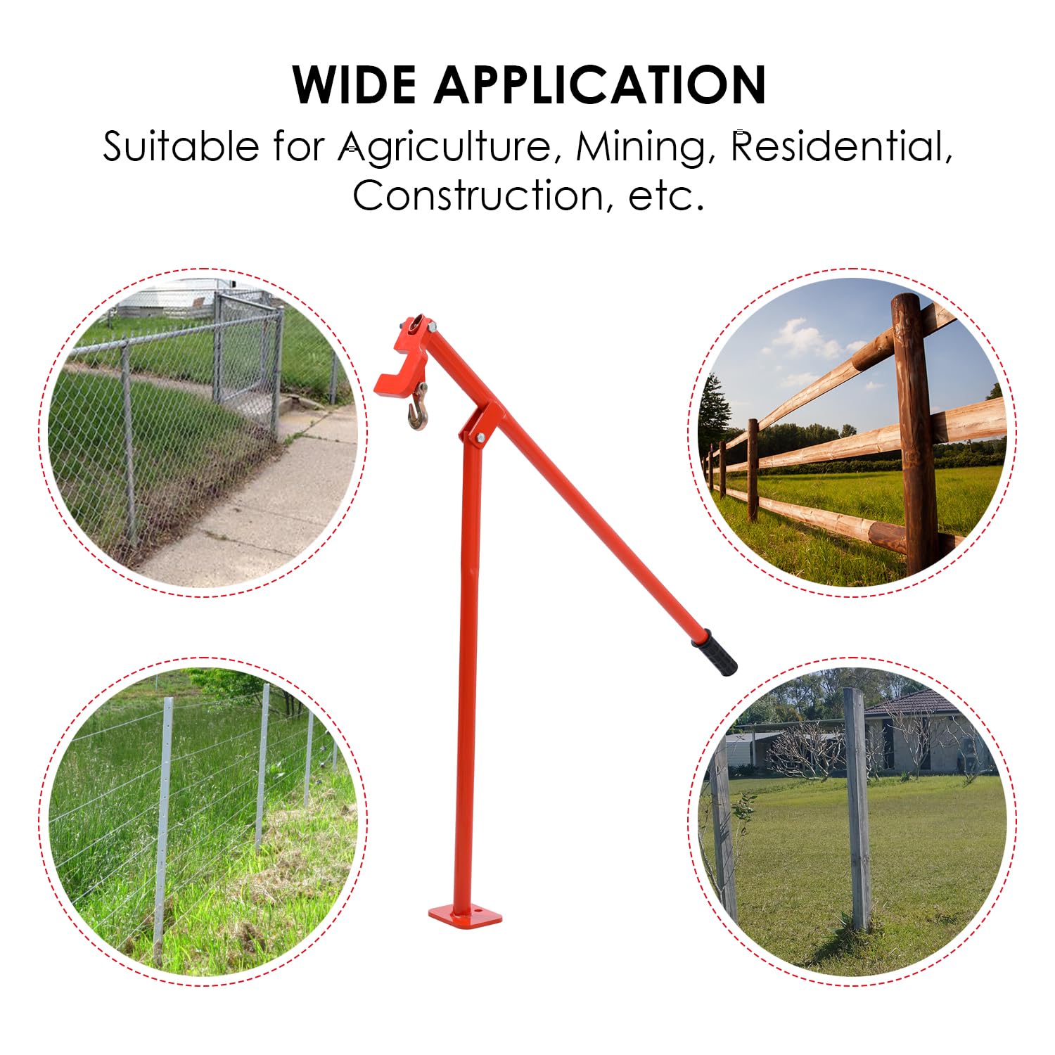 TOPWAY Extractor de Postes en T, 43" con Cadena de 300 cm de Largo, Removedor de Estacas de Madera de Hierro para Postes, Arbustos, Tocones de Árboles, Vallas de Jardín y Granja