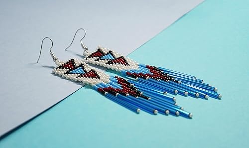 Miniatura 4 de Pendientes hechos a mano con cuentas de cristal de estilo nativo americano, pendientes de cuentas nativas al estilo mexicano de artesanos, regalos