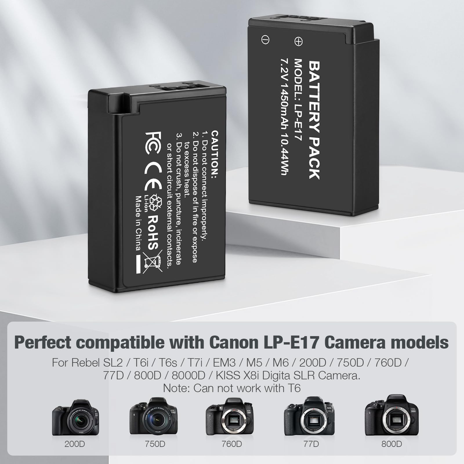 2 Batterie LP-E17 E Caricatore Doppio Per Canon EOS 77D, 750D, M3, M5, Rebel T6i E Altri - Foto 4