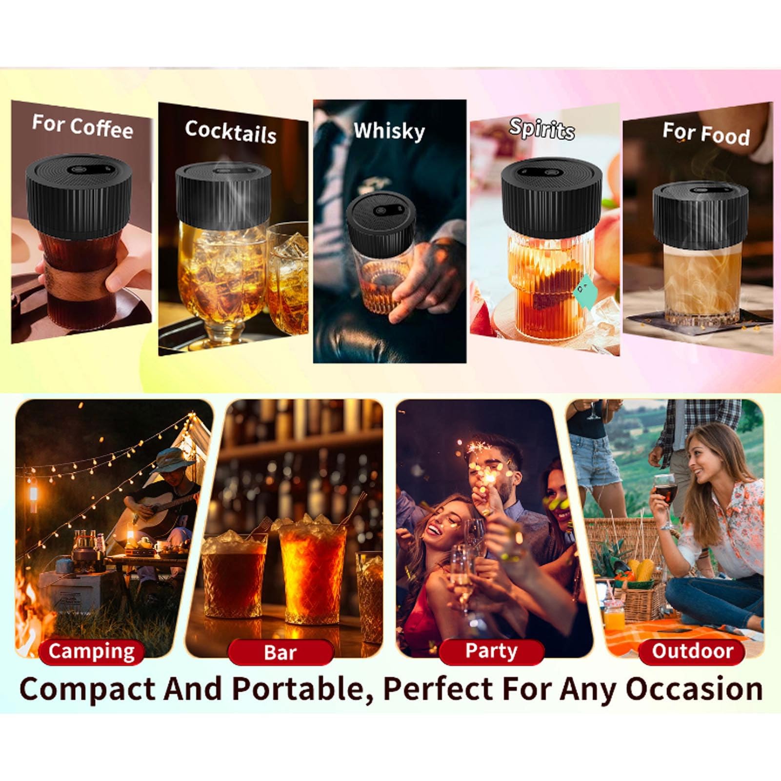Kit fumoir à whisky électrique, kit de fumoir à cocktail rechargeable avec 6 copeaux de bois, cadeaux pour homme, papa, mari Kit fumoir à whisky électrique, kit de fumoir à cocktail rechargeable avec 6 copeaux de bois, cadeaux pour homme, papa, mari