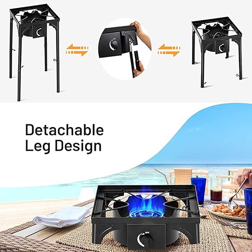 Miniatura 4 de Happygrill Estufa de campamento al aire libre, estufa de campamento de gas propano de alta presión con patas desmontables, salida de 100,000 BTU,