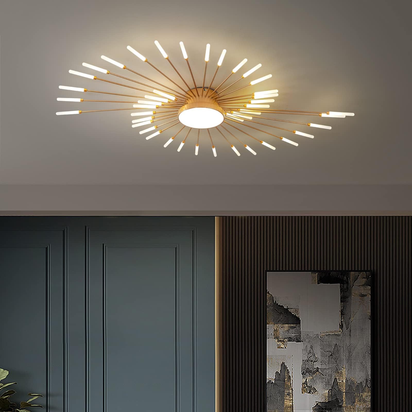 Nowoczesna lampa sufitowa LED, 42+1 głowice Półwpuszczana lampa sufitowa, złote żyrandole, oświetlenie sufitowe do sypialni, salonu, kuchni, jadalni, restauracji