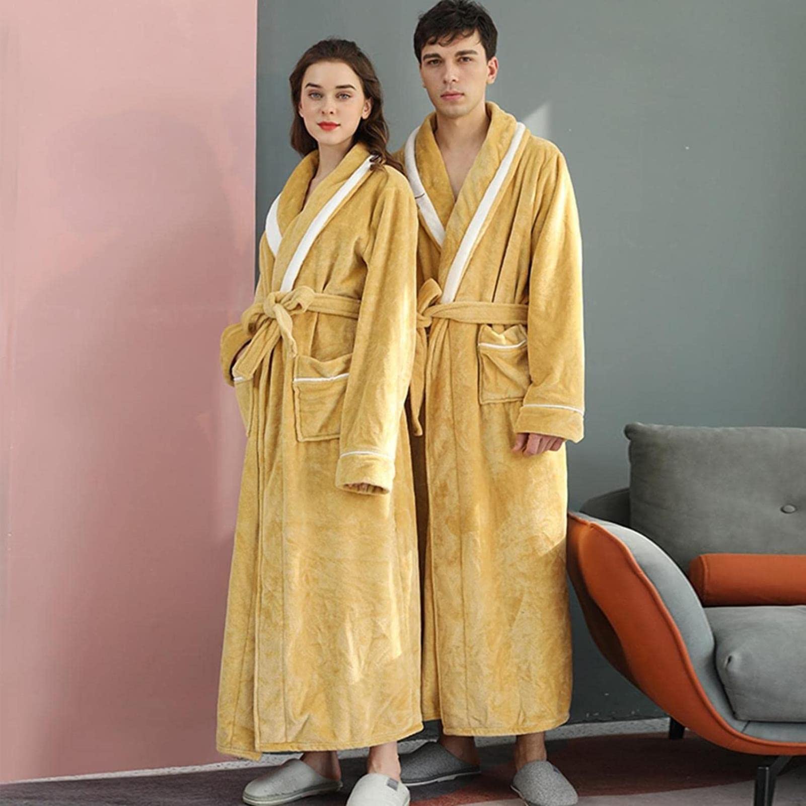 Puszysty szlafrok damski męski zimowy ciepły polarowy szlafrok na całą długość klapa unisex bielizna nocna gruba pluszowa koszula nocna z paskiem