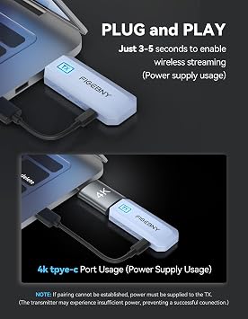 Wireless HDMI Transmitter and Receiver 4K Decode 1080P Output Ultra Low Latency, Plug&Play 2.4G/5G Portable Extender,165FT HD Display Adapter for TV Box/PC/Laptop/Projector/DV/Camera light colour