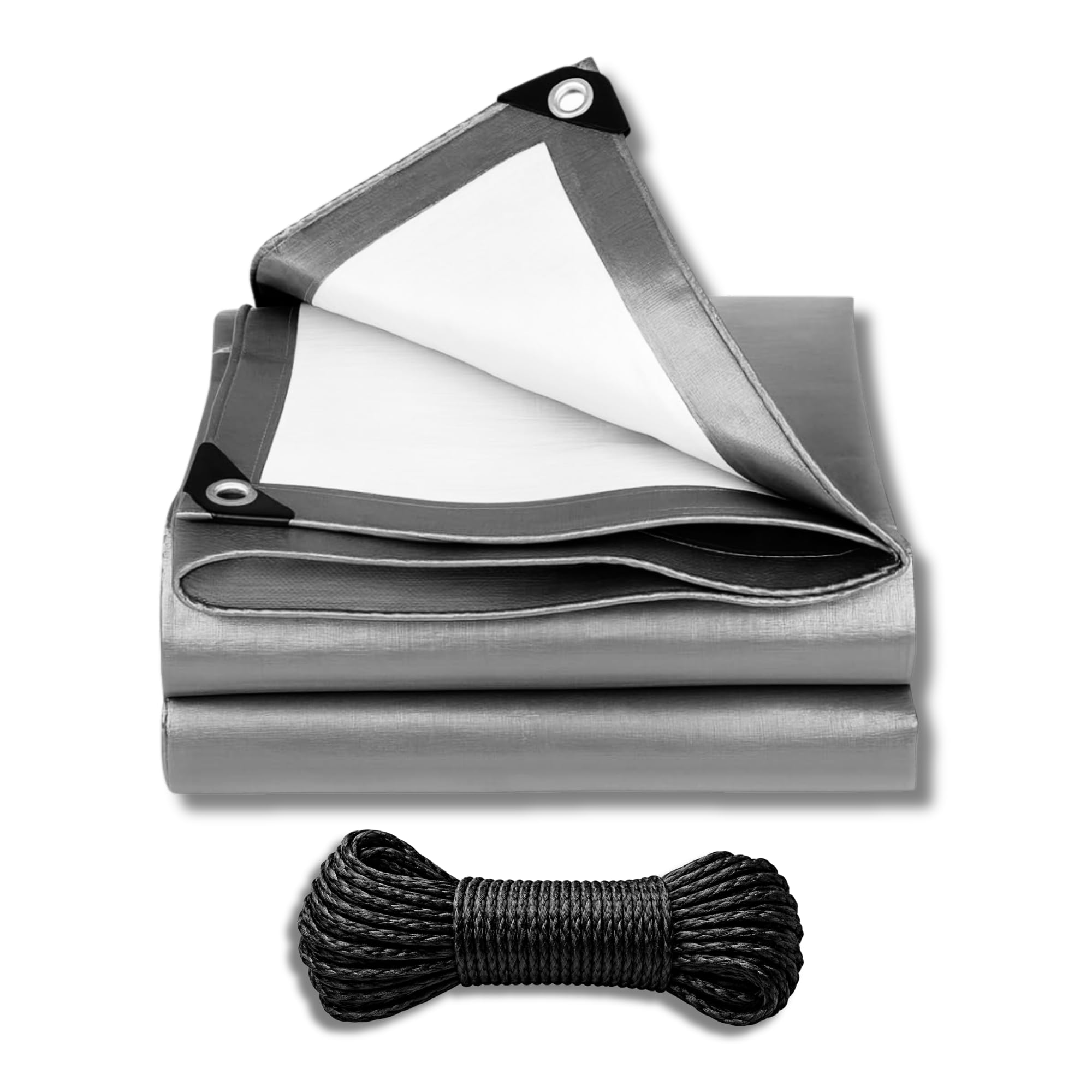 Lona Impermeable Exterior Reforzada 300 g/m², Toldo de Protección PE Doble Cara con Ojales de Aluminio y Cuerda Incluida, Resistente a Rayos UV y Lluvia para Jardín, Piscina, Coche y Leña 4x4m