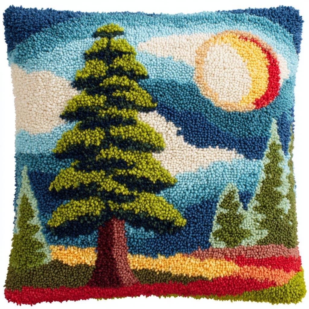 Taxpy Latch Hook Kit, Big Tree Pillow Latch Hook Embroidery Kits DIY Crochet Yarn Pillowcase Sewing Making Kits Embroidery Kit 43x43cm