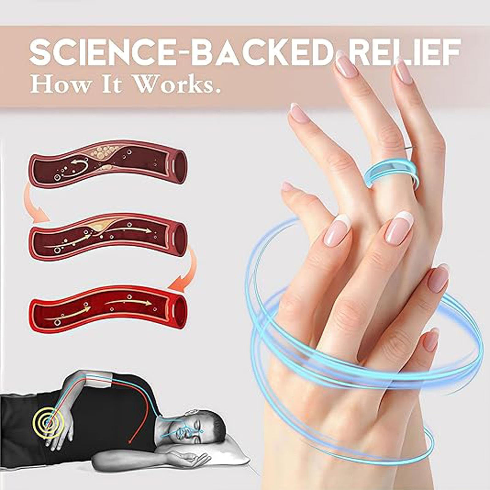 BnMvF Anello per emicrania Auvulis, anello per emicrania in acciaio inossidabile adatto per uomini e donne, anello per digitopressione magnetica regolabile per alleviare