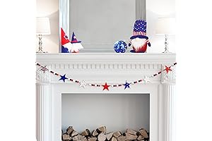 4.2 FT Patriotic Garland, Wooden Bead Banner with Star-Shaped Charms